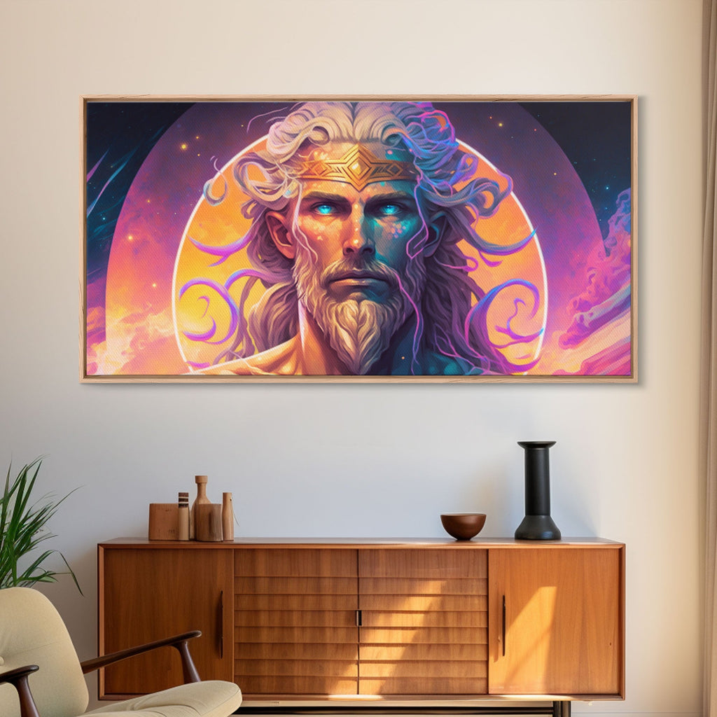 Norse God Freyr, Framed Canvas Print, Vaporwave Style Norse Mythology Art, Retro Vibes | | Wiccan Center