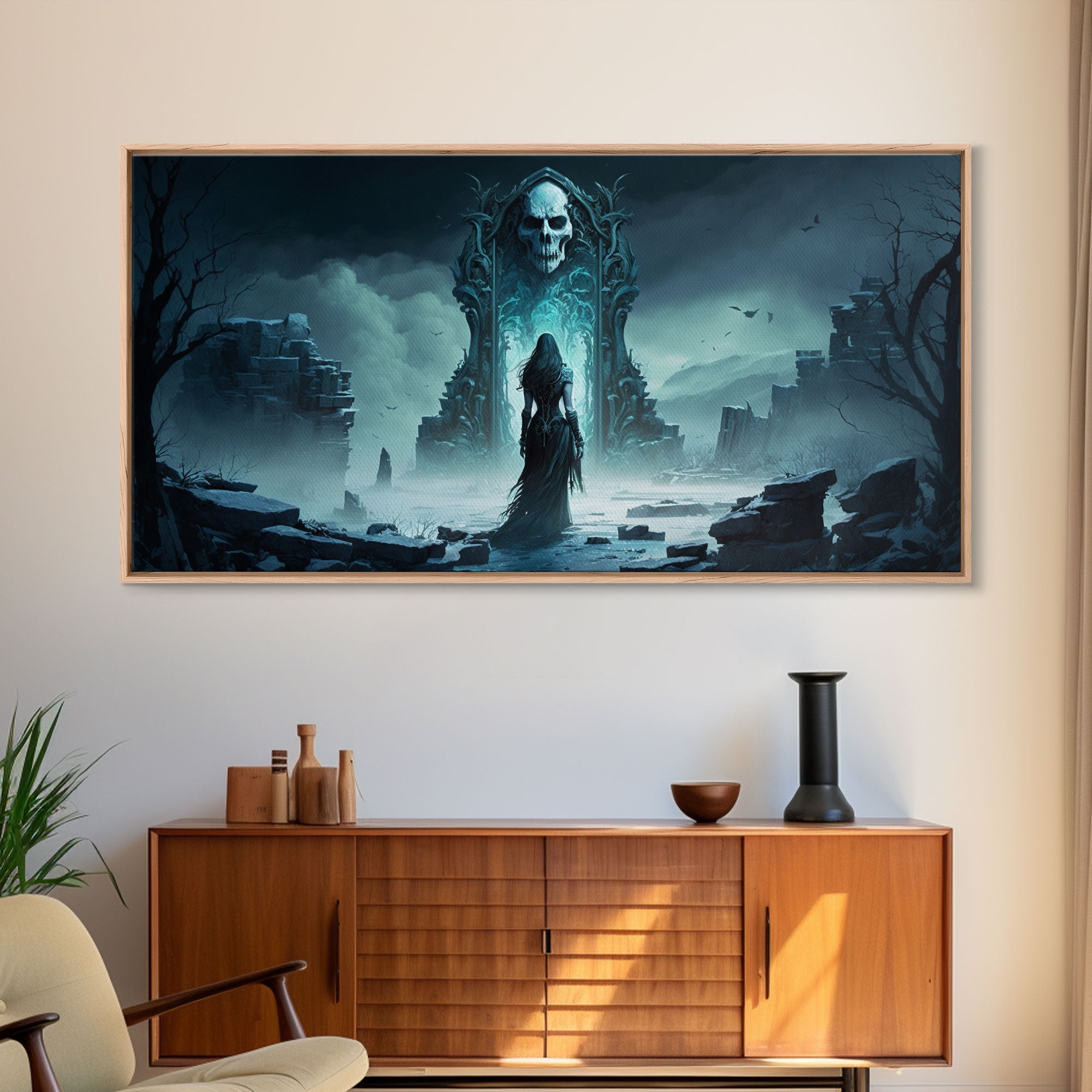 Doorway to Niflheim, Land of Mist and the Dead, Norse Mythology Fantasy Art, Framed Canvas Print, Fantasy Decor | | Wiccan Center