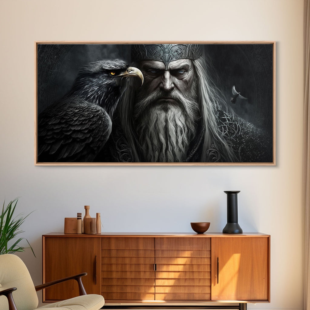 Portrait of Odin King of the Gods, Ruler of Asgard, Framed Canvas Print, Norse Mythology Pop Art, Fantasy Art | | Wiccan Center