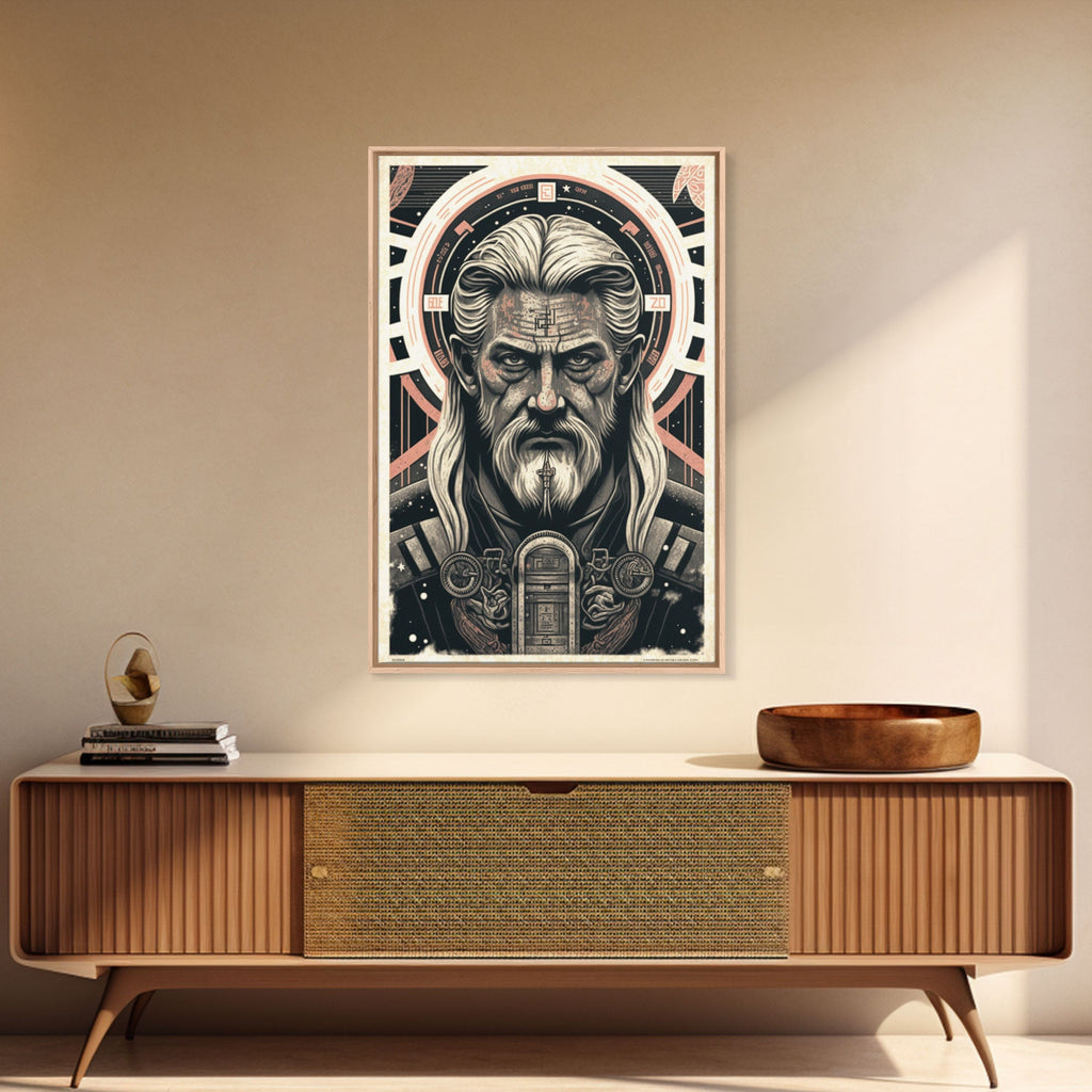 Grunge / Cyberpunk Odin, Norse Mythology, Wall Art, Framed Canvas Print, Futuristic Portrait of Odin | | Wiccan Center