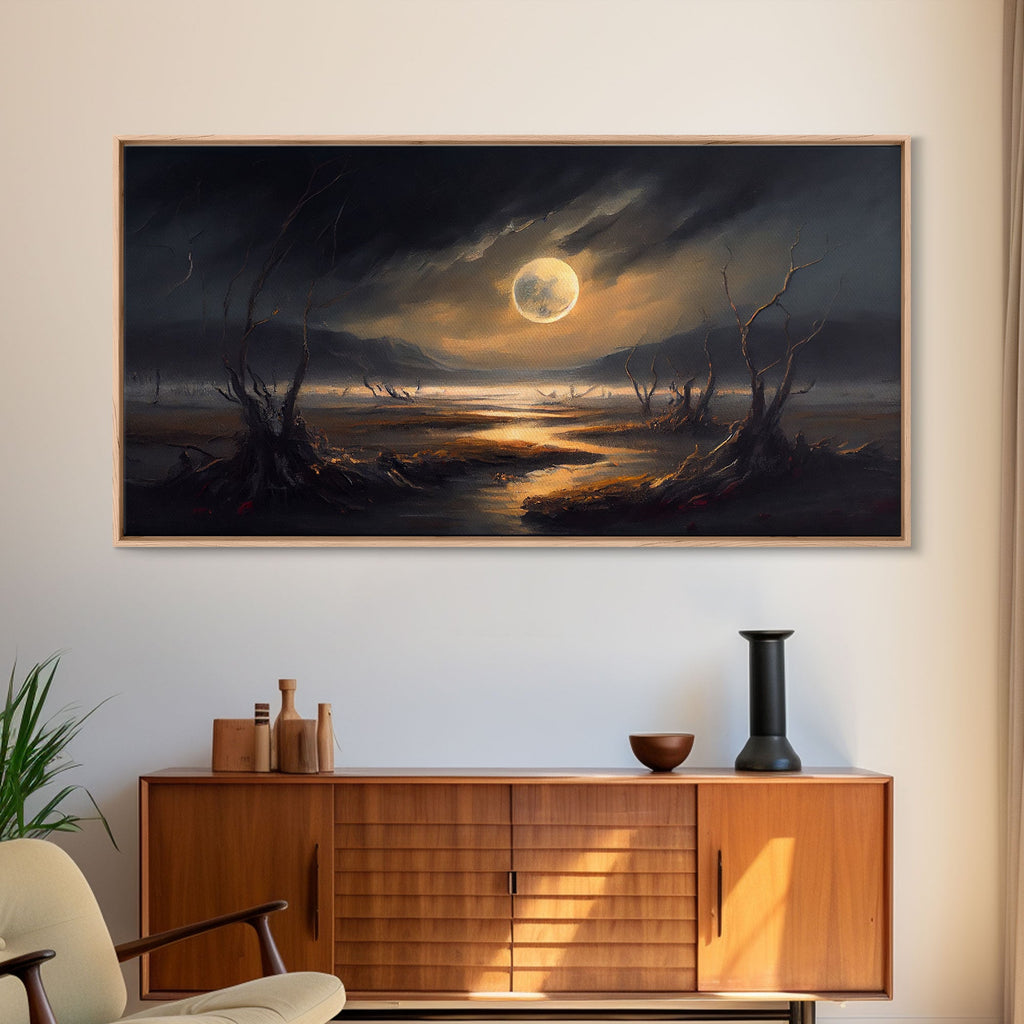Midnight In The Swamp, Framed Canvas Print, Fantasy Art Canvas, Wall Art, Game Room Art, Full moon | | Wiccan Center