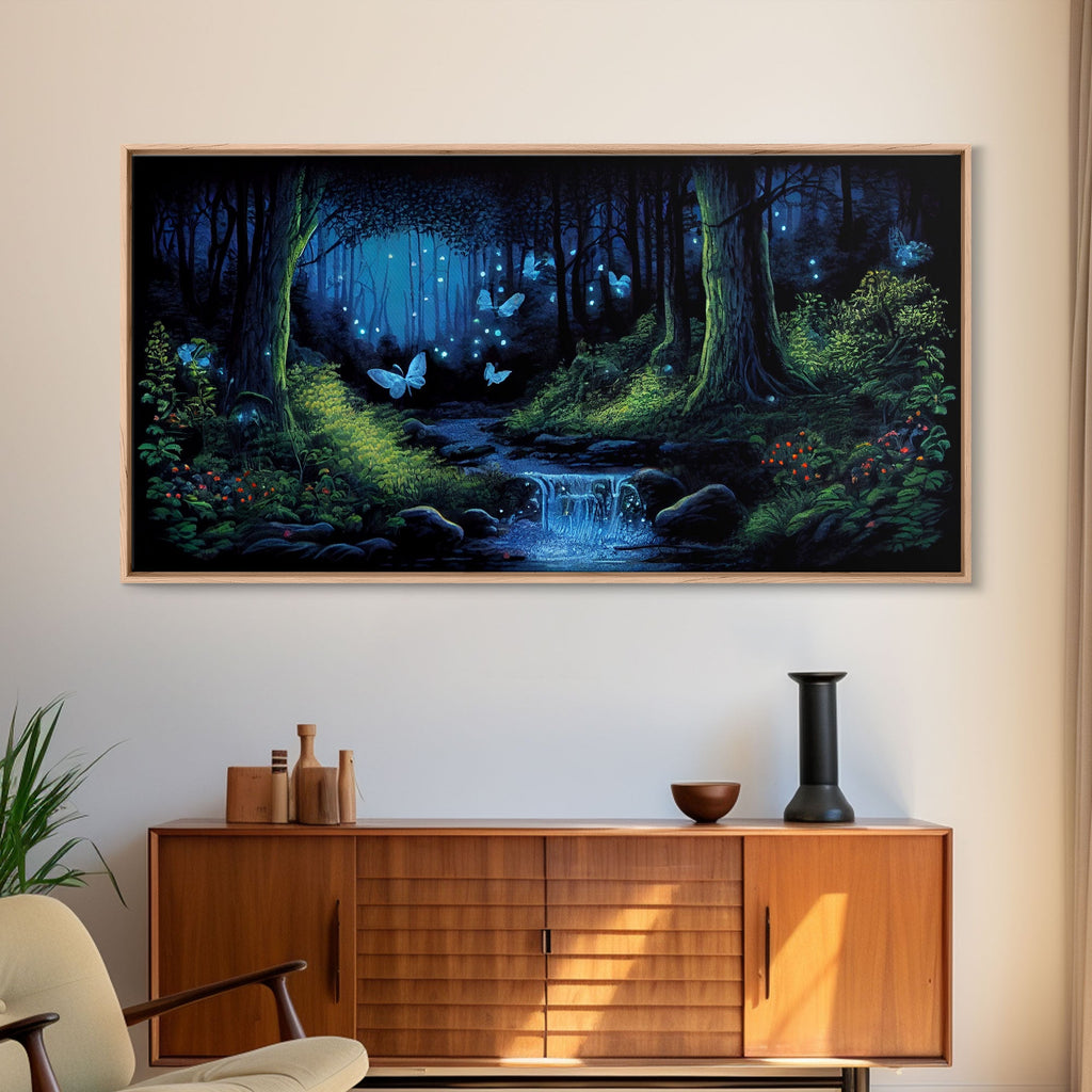 Enchanted Forest Painting, Fantasy Art, Fairy House, Fantasy, Woodland Decor, Woods, Forest, Fairy Forest with Blue Butterflies