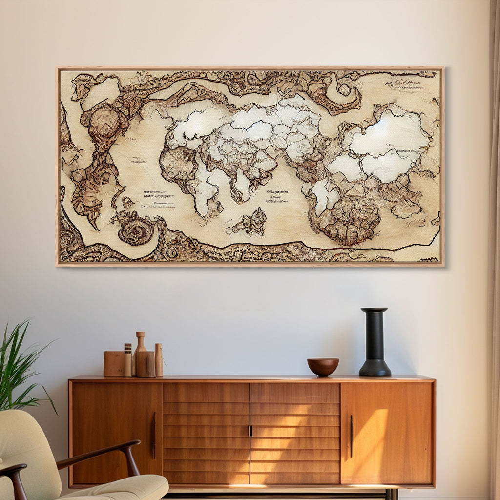 Abstract fantasy world map, canvas print, middle earth style, wall art for nerds like me | | Wiccan Center