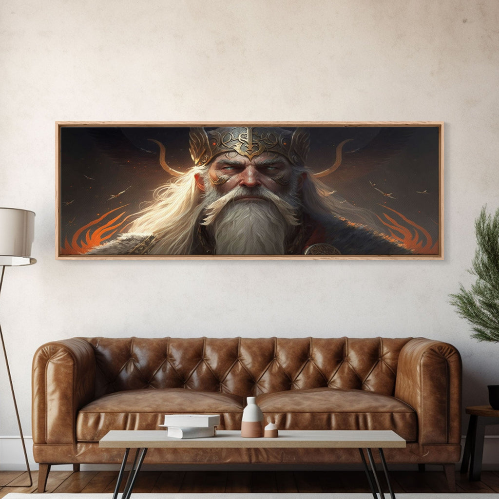 Panoramic Portrait of Odin, Norse Mythology Painting, Framed Wall Art, Man Cave Decor | | Wiccan Center