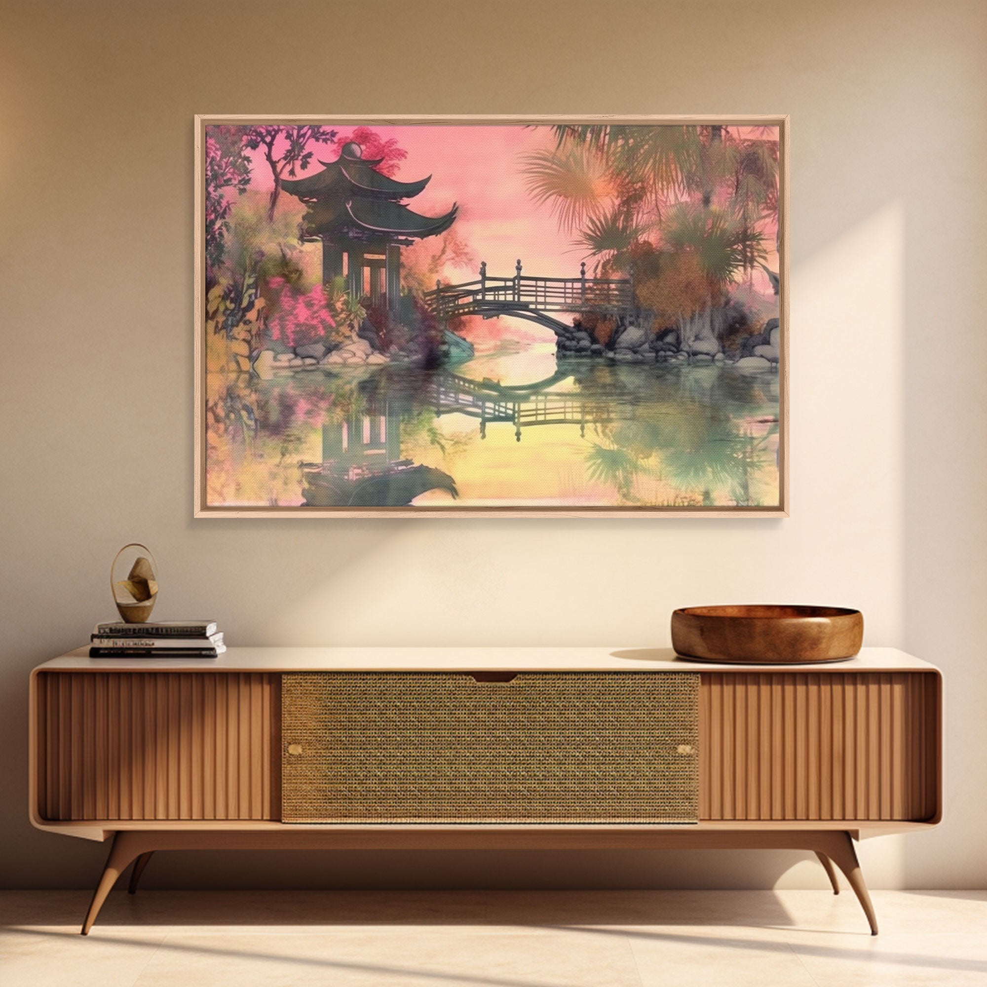 Oriental painting Wall art, Framed Canvas Print, Pop Art Style, Living room art, Original painting, Canvas art, Nature art, Japanese Pagoda | | Wiccan Center