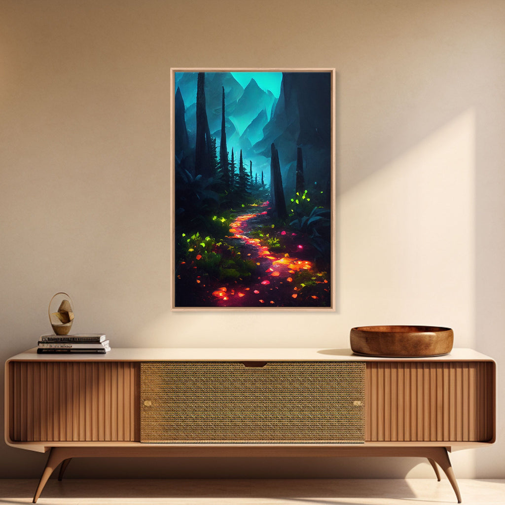 Luminescent magical forest canvas print, glowing trail though the trees, fantasy art | | Wiccan Center
