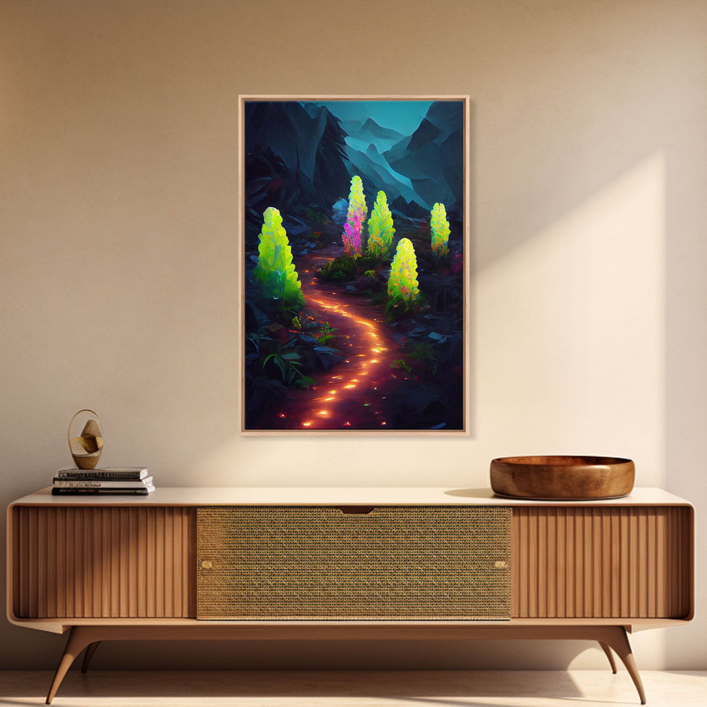 Magical forest canvas print, glowing mushroom art, fantasy forest wall art, gloomy dark home decor, luminescent forest trail wall art | | Wiccan Center