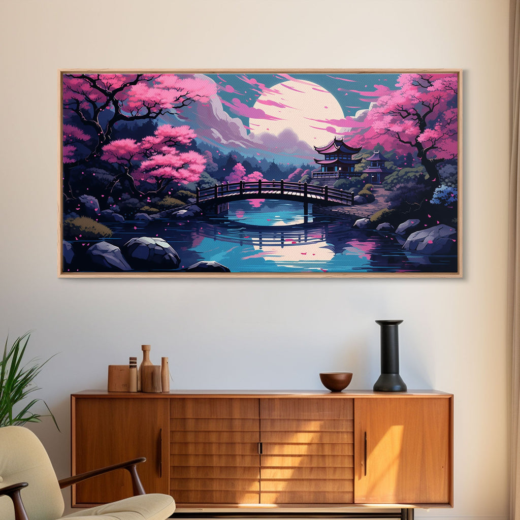 Japanese Art- Wabi Sabi Style Japanese Synthwave Pagoda, Game Room Art, Framed Canvas Print, Framed Art, Framed Painting, Retro Aesthetic | | Wiccan Center