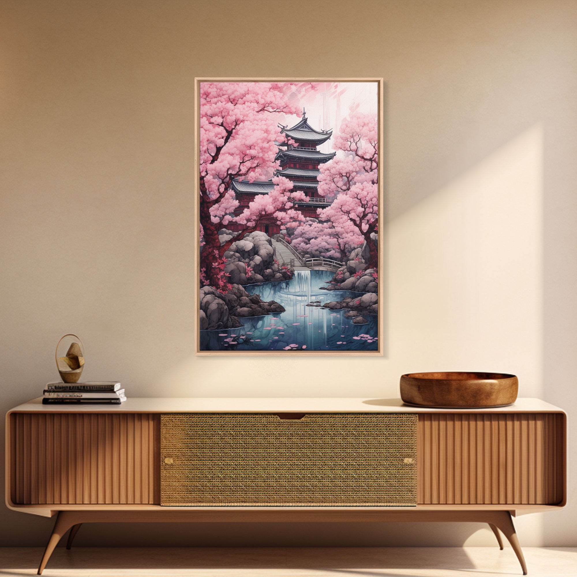 Pagoda Wall Art, Japanese Wall Art, Asian Art, Cherry Blossom Tree, Canvas Print, Wall Art, Vertical Art, Engagement Gift, Prints Wall Art | | Wiccan Center