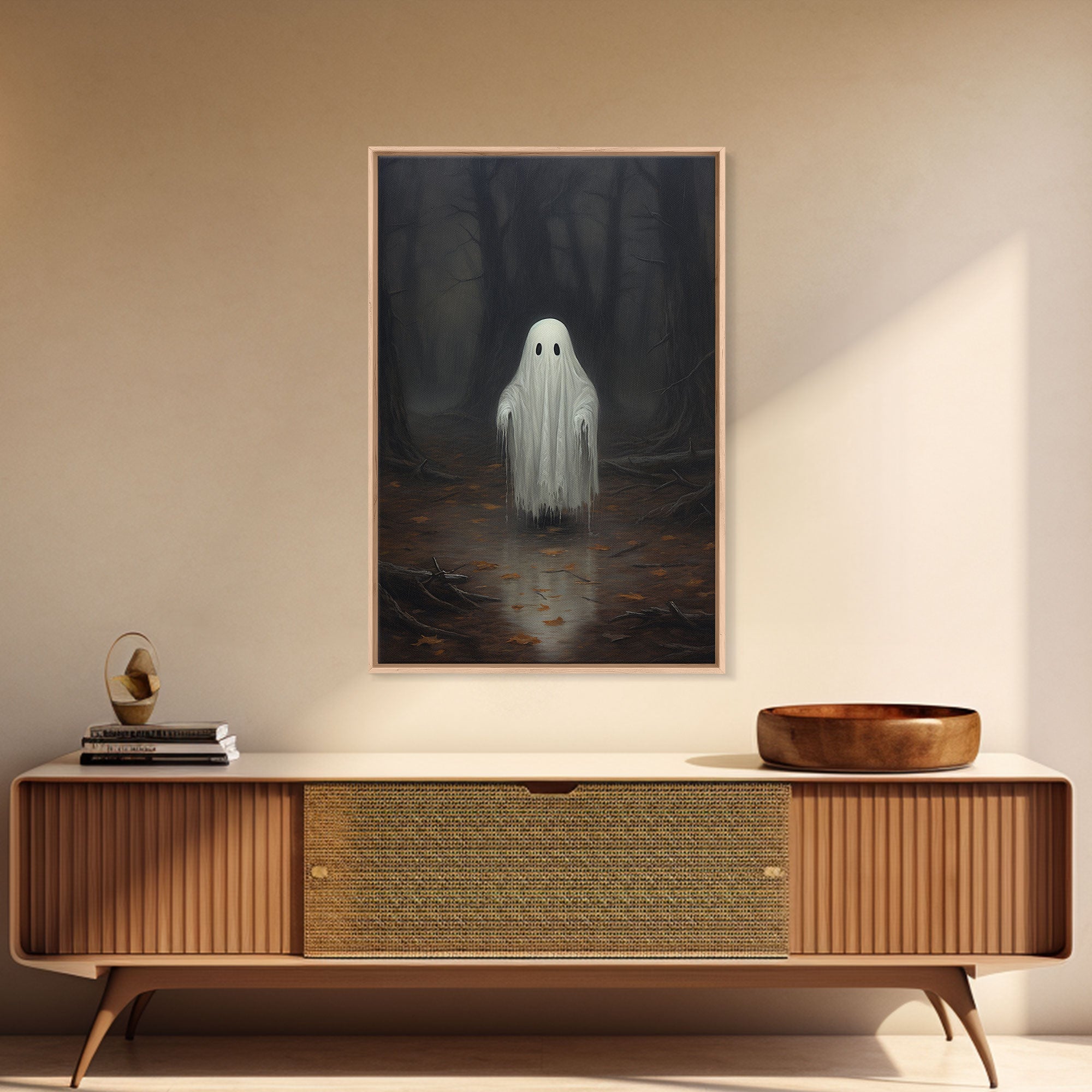Cute Lil Boo, Ghost Print, Halloween Canvas Art, Framed Canvas Print, Funny Halloween Decor, Ghost Art, Victorian Goth Art