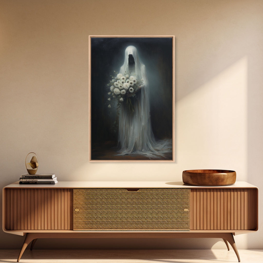 The Ghost With The Flowers, Halloween Canvas Print, Framed Canvas, Unique Wall Art, Goth Art, Dark Academia, Witch Art, Witchcraft | | Wiccan Center