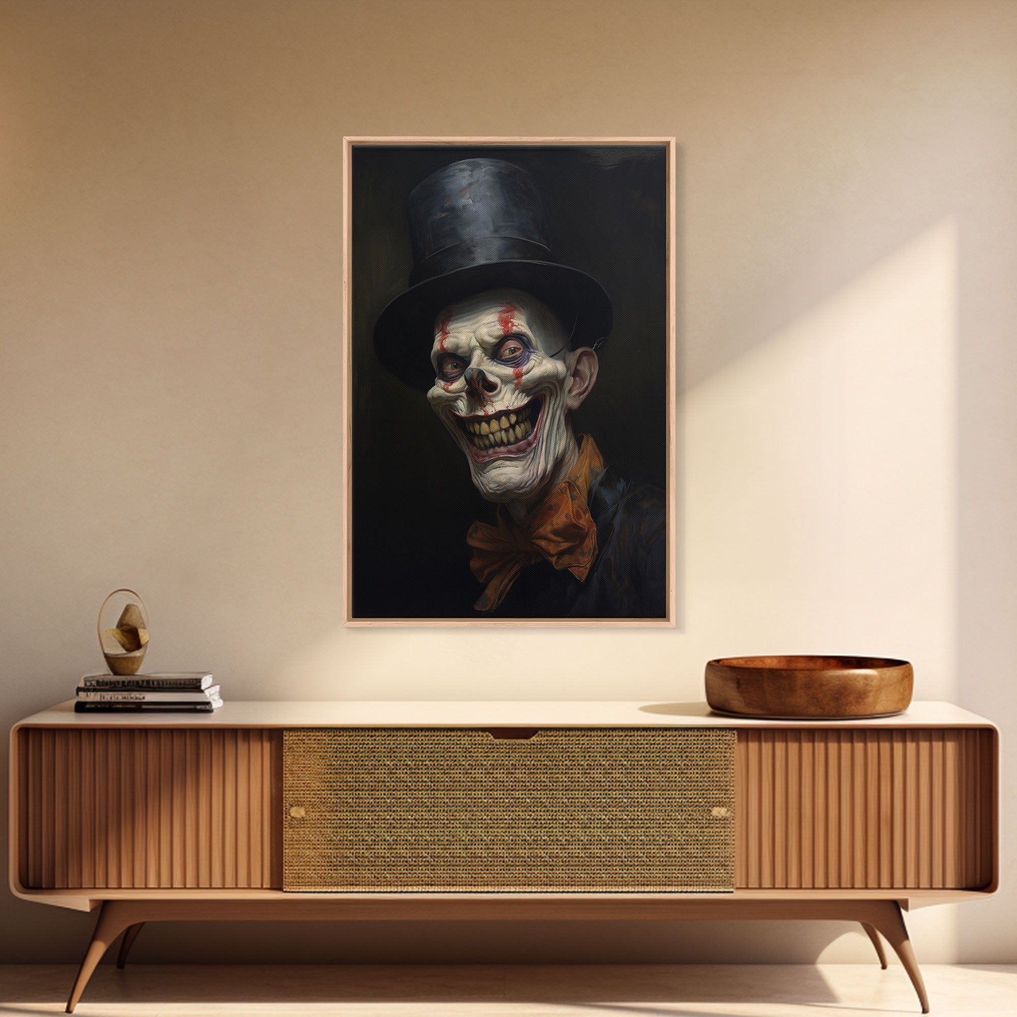 Creepy Clown Art Canvas Print, Victorian Horror Decor, Gothic Halloween Art, Framed Canvas, Halloween Canvas, Scary Wall Art, Unusual Decor