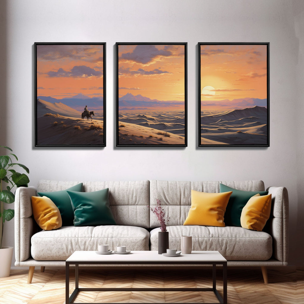 Cowboy Wall Art, Sunset Print, Landscape Wall Art, Canvas Print, Wall Art, 3 Piece Wall Art, Gift For Men, Ranch House Decor, Western Art | | Wiccan Center