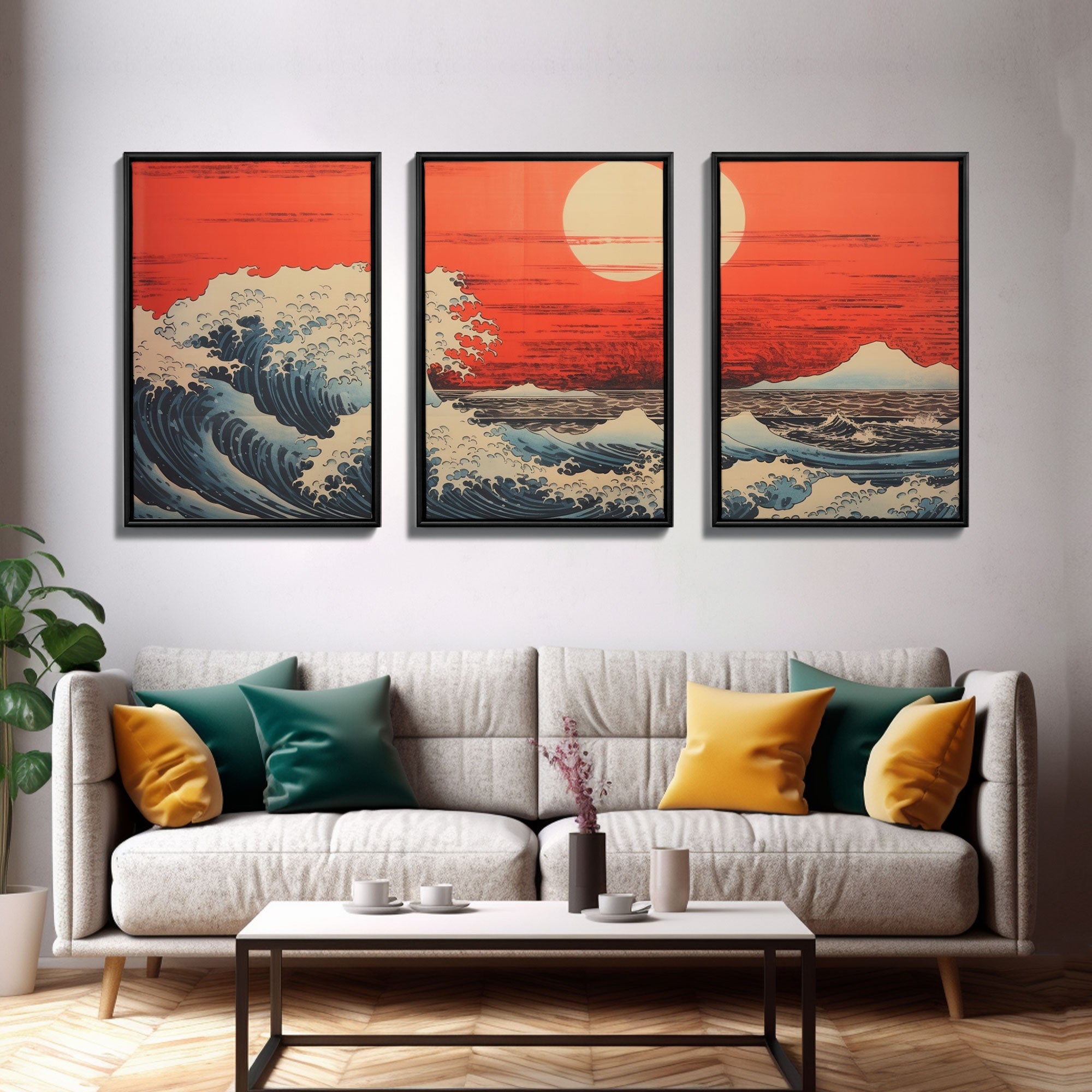 Japanese Wall Art, Ocean Waves, Asian Art, Sunset Art, Canvas Print, Wall Art, 3 Piece Wall Art, Above Bed Art, Southern Wall Art, RV Decor | | Wiccan Center