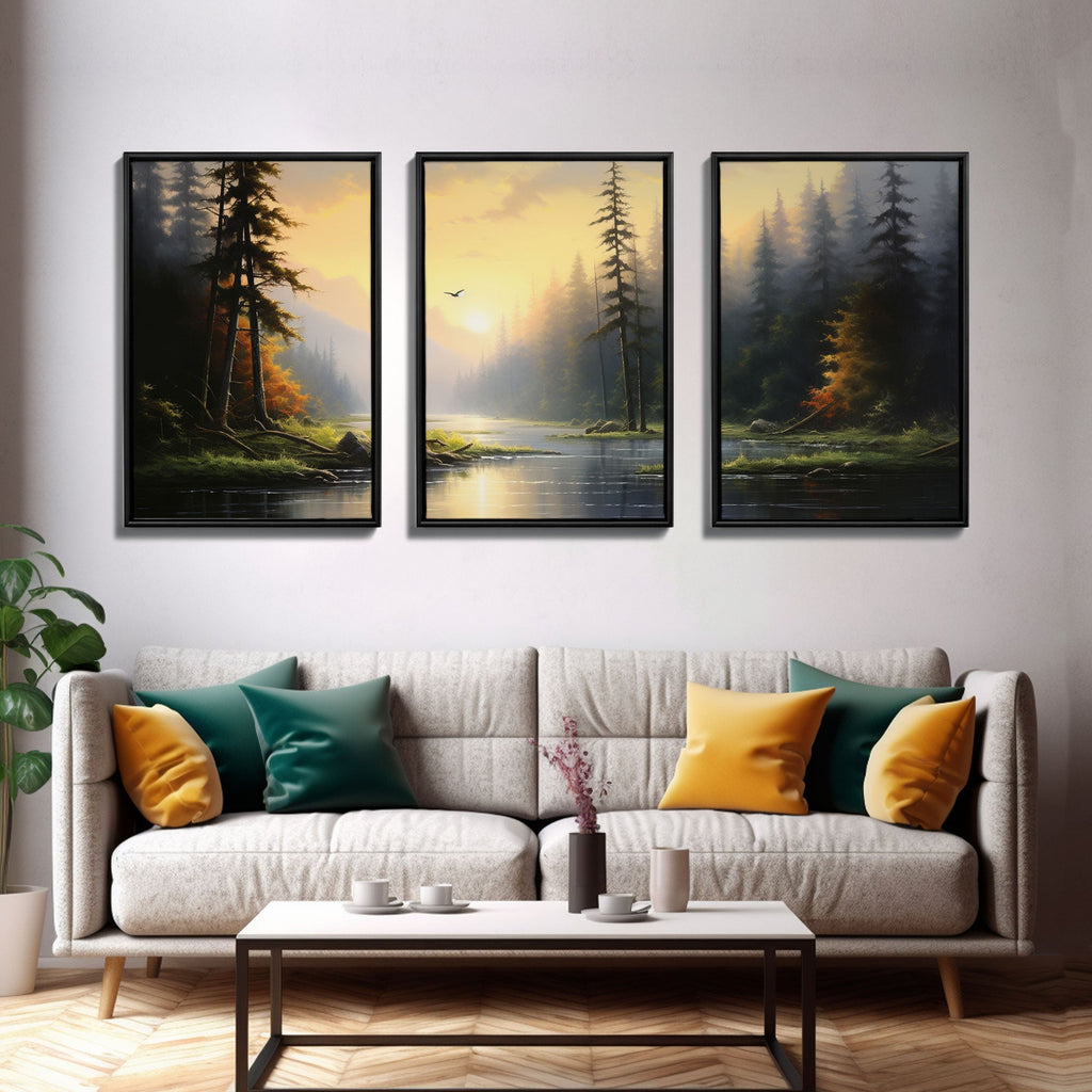 Forest Wall Art, Trees Art Print, Sunset Art, Forest Wall Art, Canvas Print, Wall Art, 3 Piece Wall Art, Dorm Room Art, Ranch House Decor | | Wiccan Center