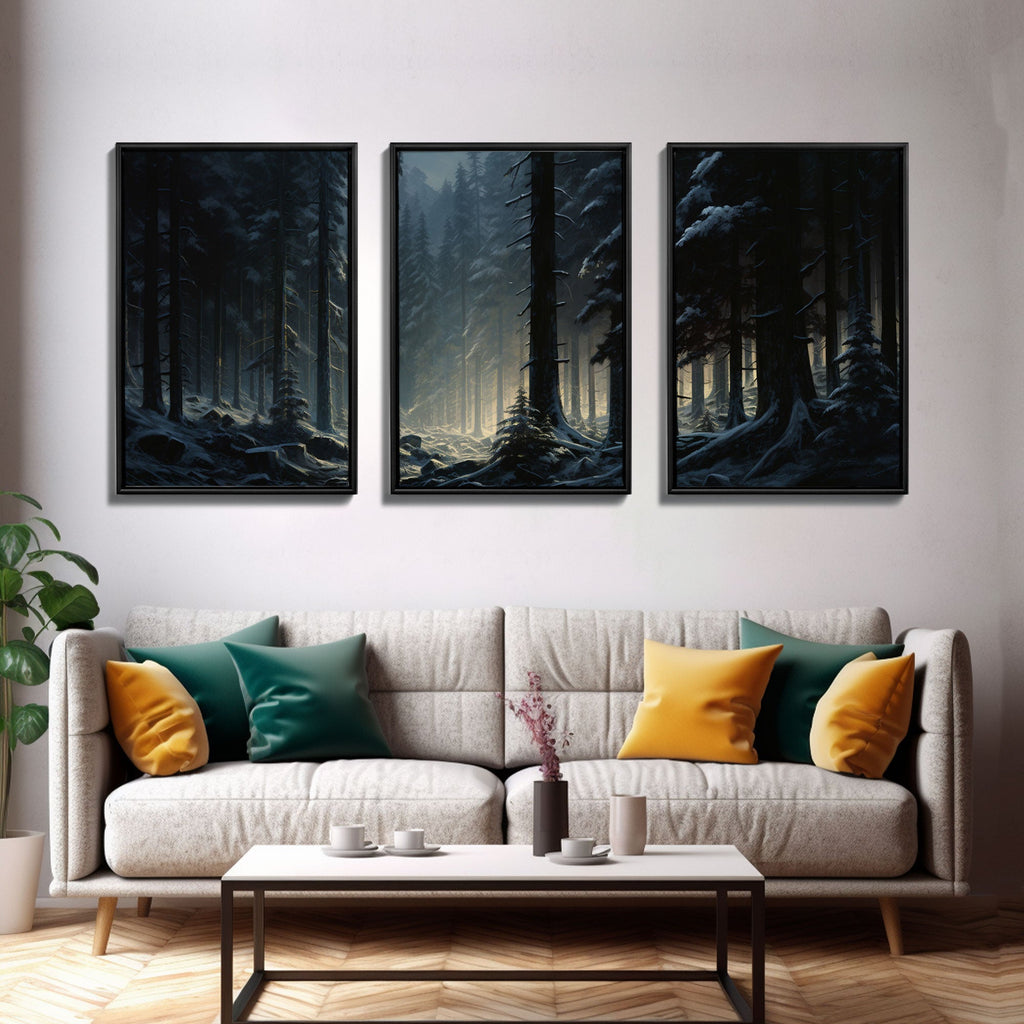 3 Piece Framed Canvas Print Wall Art Set of 3 Emerald Green Mountain Forest Lake Landscape Minimalist Modern Art Nature Wall Decor | | Wiccan Center