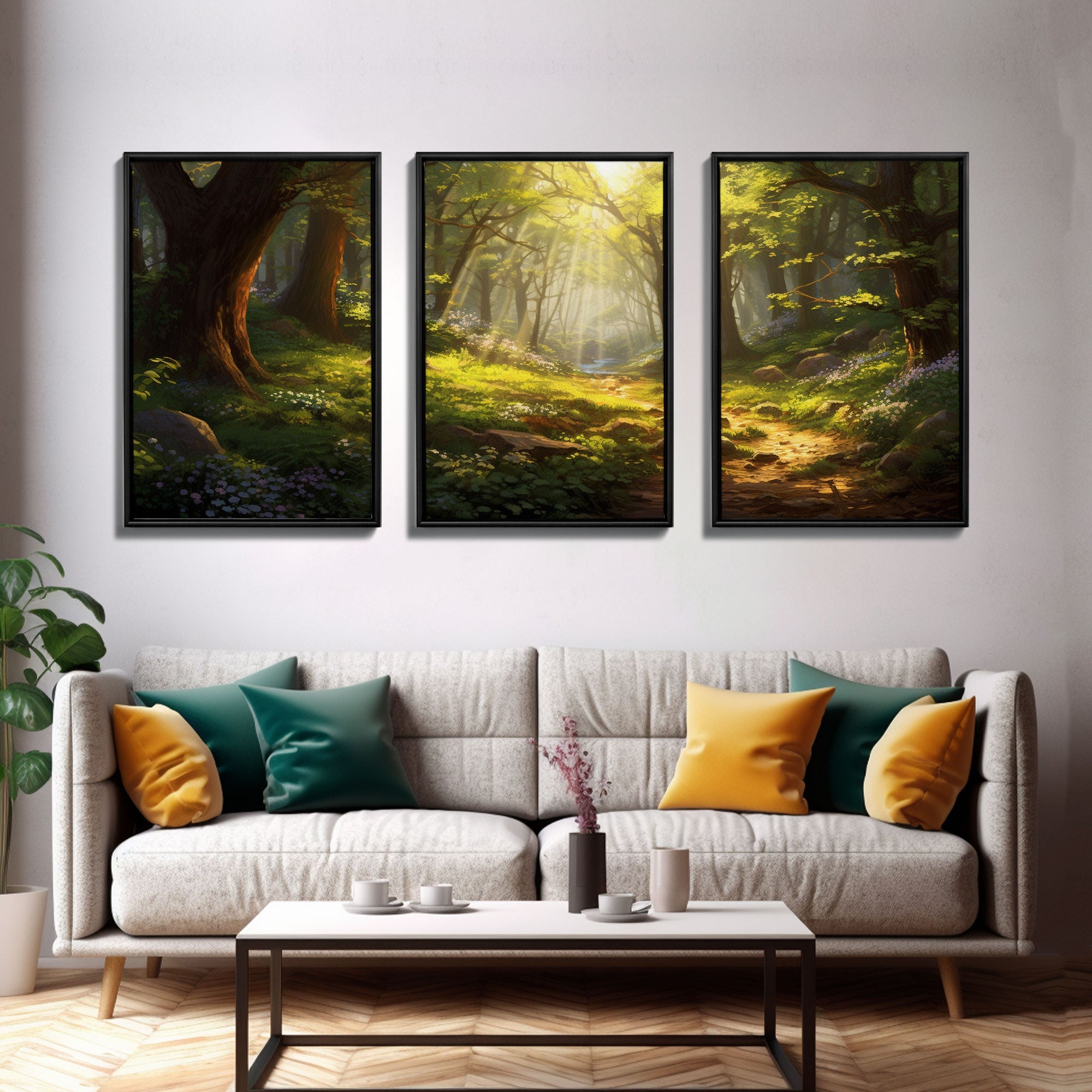 Forest Print, Trees Art, Landscape Wall Art, Canvas Print, Wall Art, 3 Piece Wall Art, Nature Prints, Botanical Wall Art, Family Home Decor | | Wiccan Center