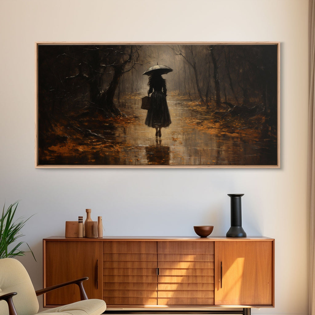 Witch Walking In The Rain, Witch Print, Framed Canvas or Poster, Victorian Oil Painting, Dark Academia, Witchcraft Decor, Witchy Art | | Wiccan Center