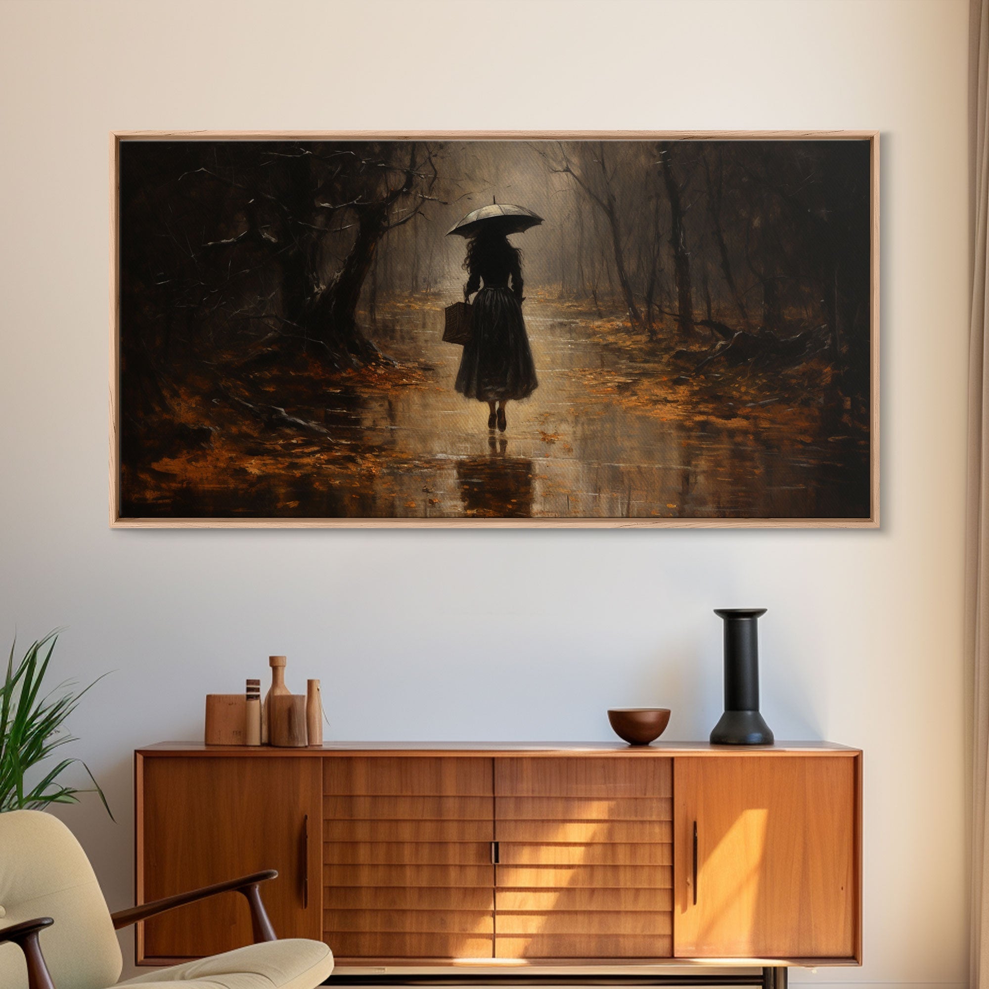 Witch Walking In The Rain, Witch Print, Framed Canvas or Poster, Victorian Oil Painting, Dark Academia, Witchcraft Decor, Witchy Art | | Wiccan Center