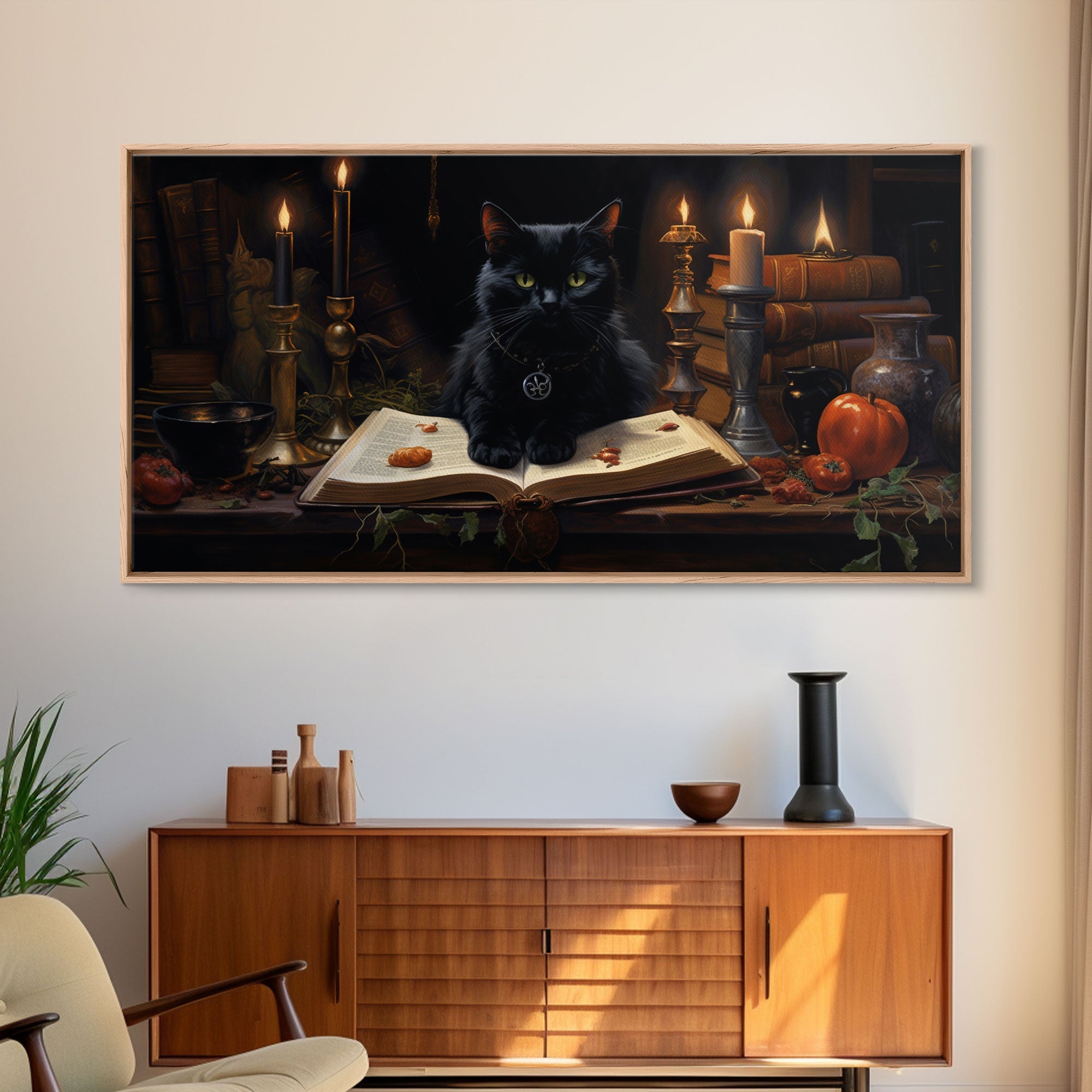 The Witch's Familiar, Black Cat Art, Witch Print, Framed Canvas or Poster, Victorian Oil Painting, Dark Academia, Witchcraft Decor | | Wiccan Center