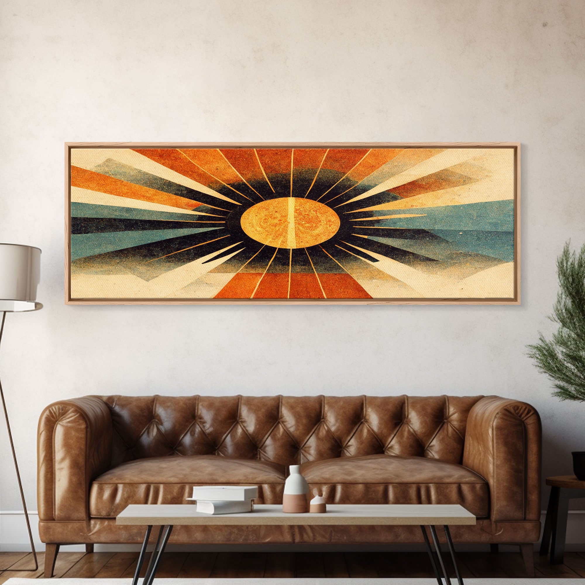 Sunset Art Deco Sunburst Wall Art, Ready To Hang Canvas Print, Panoramic Art, Art Deco Wall Decor, Above Bed, Above Couch, Above Sofa | | Wiccan Center