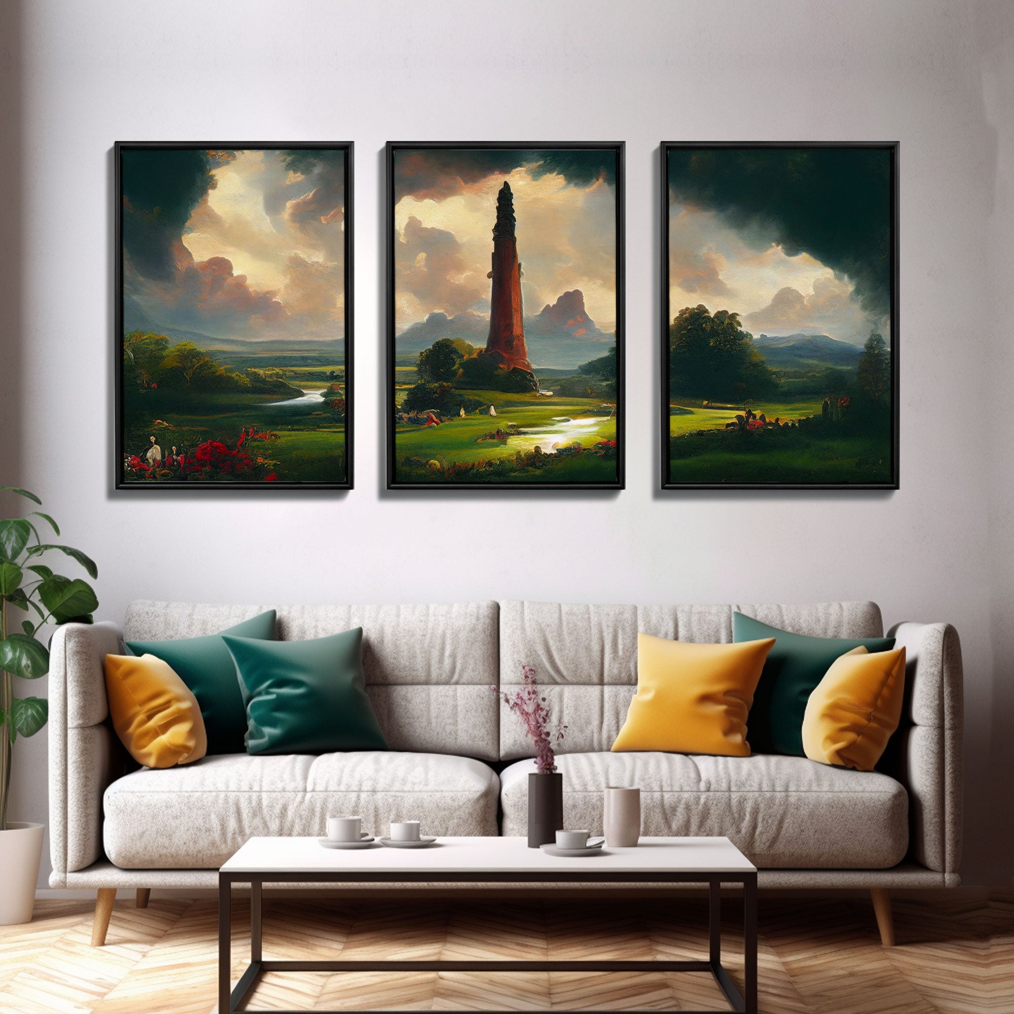The Dark Tower, 3 Piece Panoramic Art, High Fantasy Concept Art, 3 Piece Wall Art, Ready To Hang Canvas Print | | Wiccan Center
