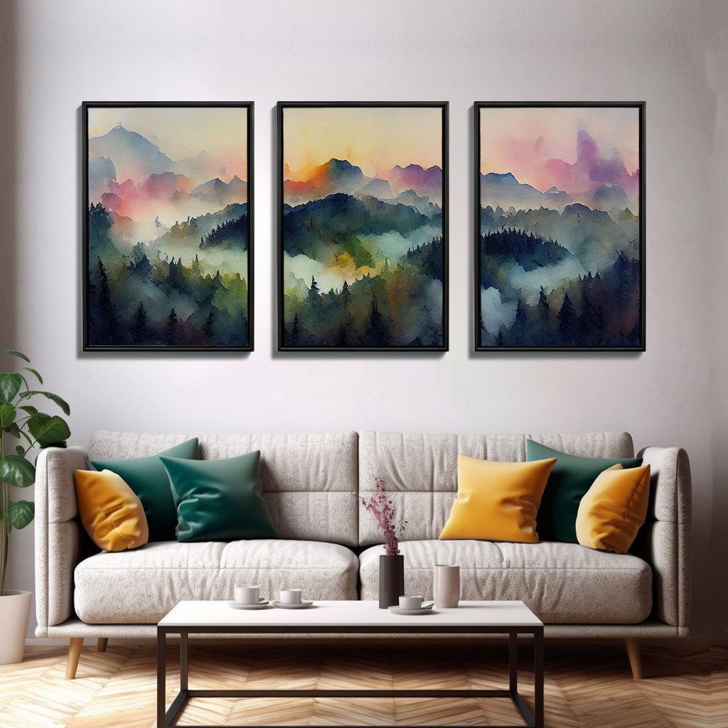 Dramatic Watercolor Sunset Landscape Abstract, Landscape Art, 3 Piece Canvas Decor, 3 Piece Wall Art, Ready To Hang Canvas Prints | | Wiccan Center
