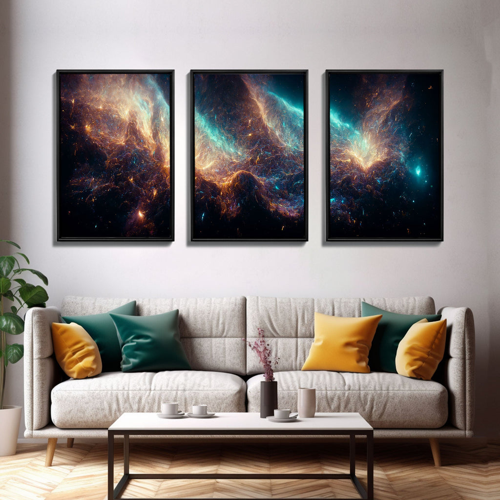 Galaxy of Stars, Scifi, String Theory, 3 Piece Wall Art, Ready To Hang Canvas Print, Cool Living Room Wall Art Decor | | Wiccan Center