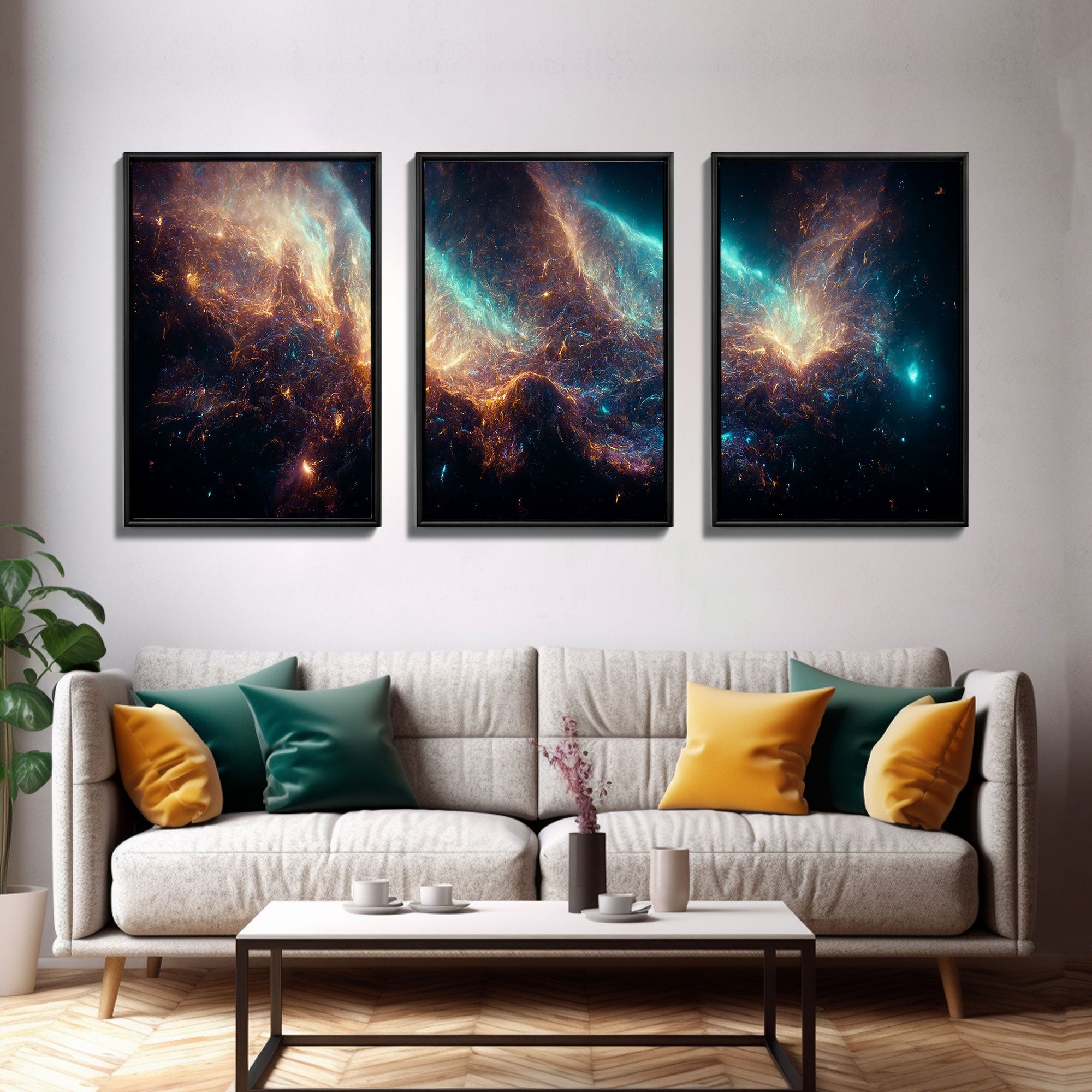 Galaxy of Stars, Scifi, String Theory, 3 Piece Wall Art, Ready To Hang Canvas Print, Cool Living Room Wall Art Decor | | Wiccan Center