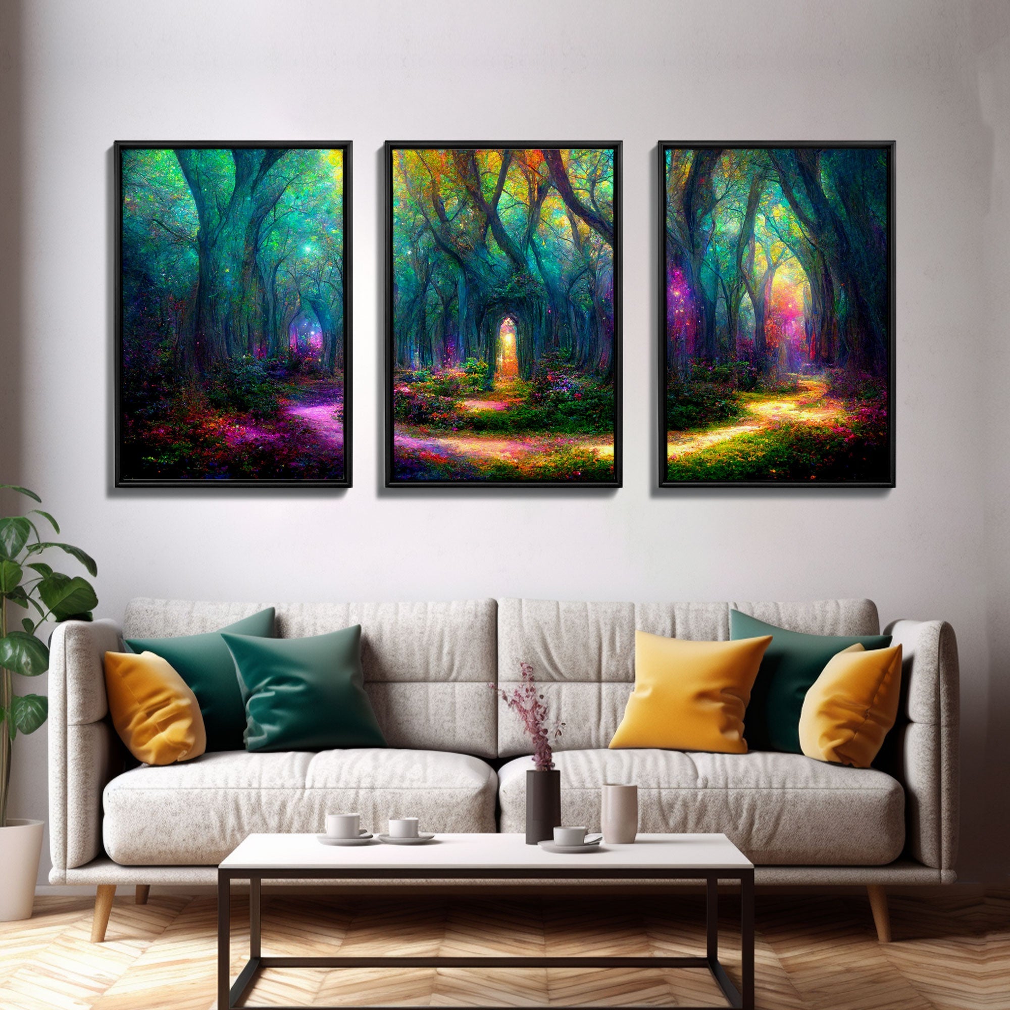 Fantasy wall art, canvas print, magical forest, fantasy landscape art, 3 Piece Wall Art, Ready To Hang Canvas Print | | Wiccan Center