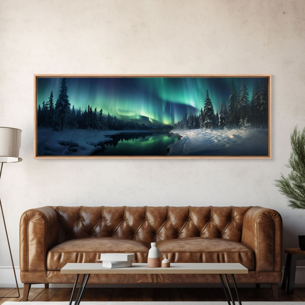 Northern lights canvas wall art Forest print Aurora Borealis Night Sky canvas Nature wall art Northern lights Landscape Framed Wall Art