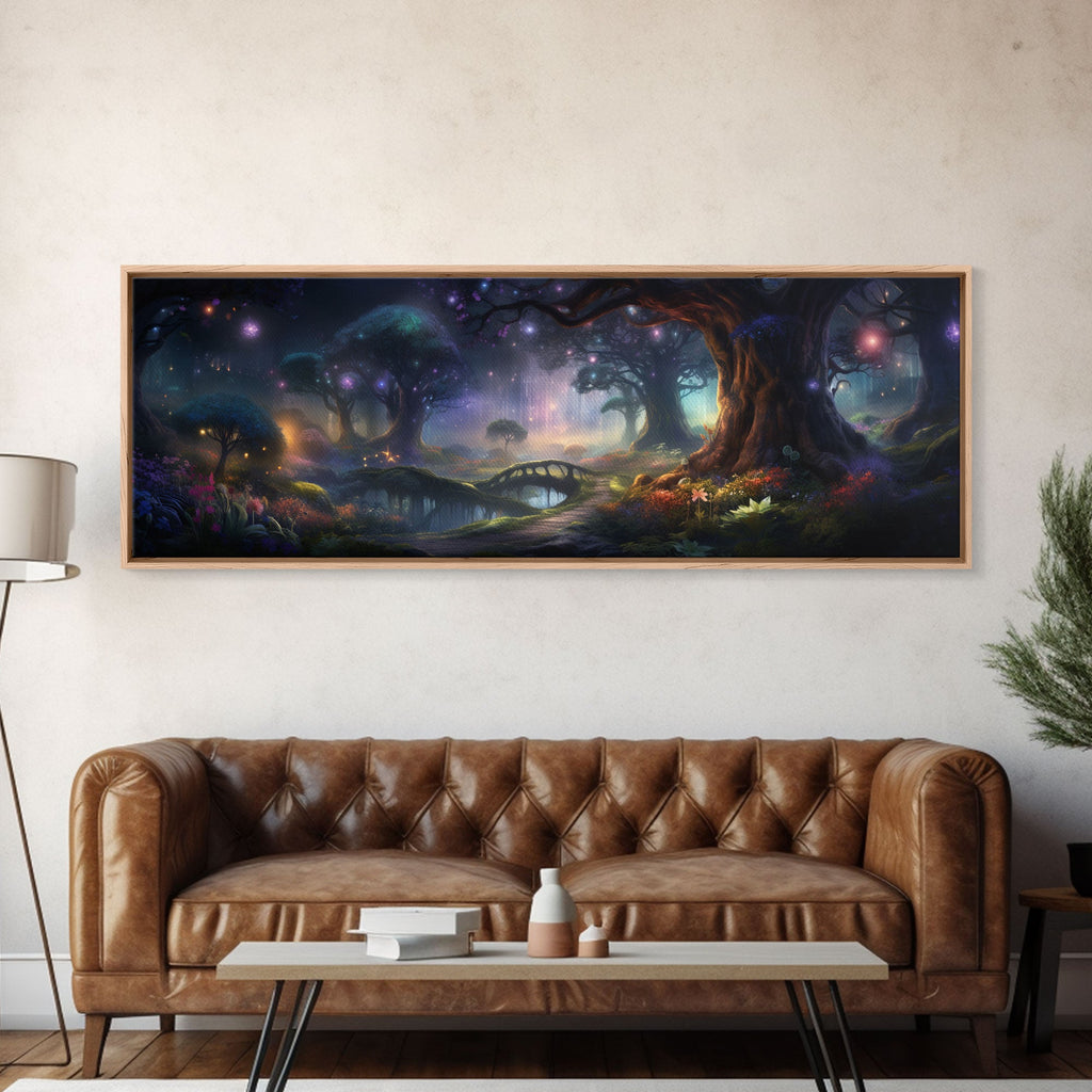 Spiritual Fantasy Forest Wall Art Print, Lanterns and Glowing Trees and Rivers, Fantasy Painting, Living Room Wall Art | | Wiccan Center