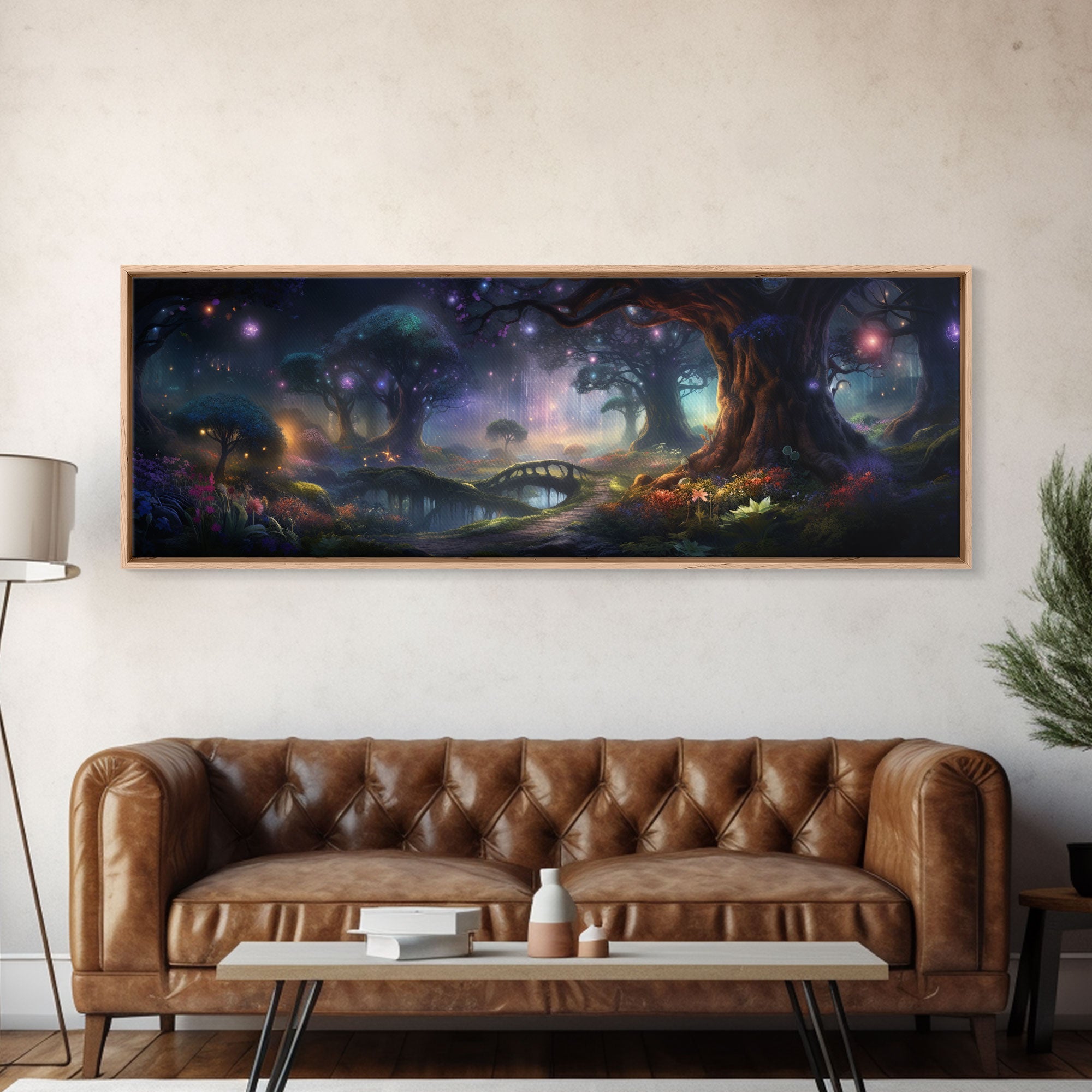 Spiritual Fantasy Forest Wall Art Print, Lanterns and Glowing Trees and Rivers, Fantasy Painting, Living Room Wall Art | | Wiccan Center