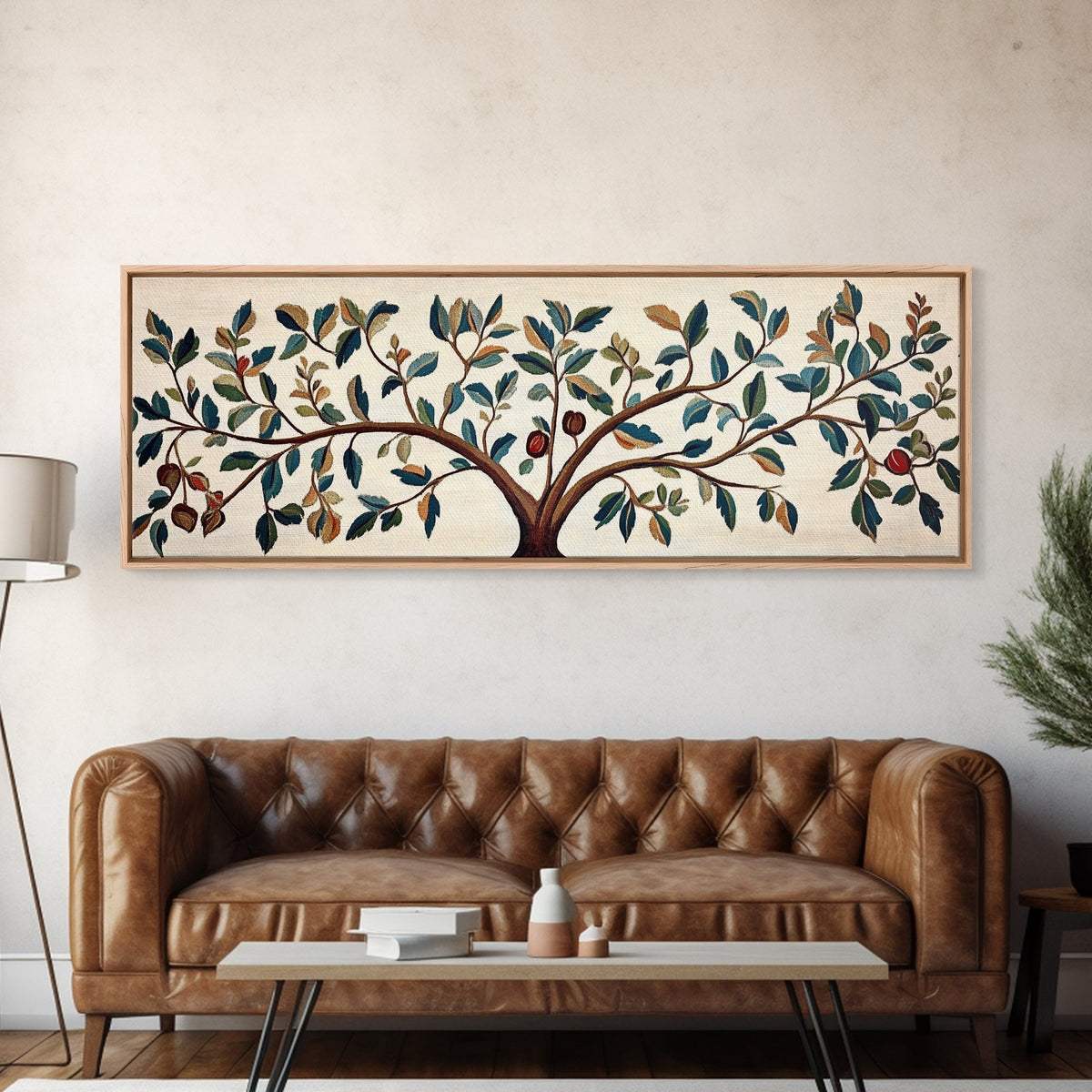 Tree Of Life - Vintage Tapestry Framed Wall Art Canvas Print - Floral Vintage Textile Style Wall Art - Floral Tapestry Print, Boho Home Decor, Above Bed Art