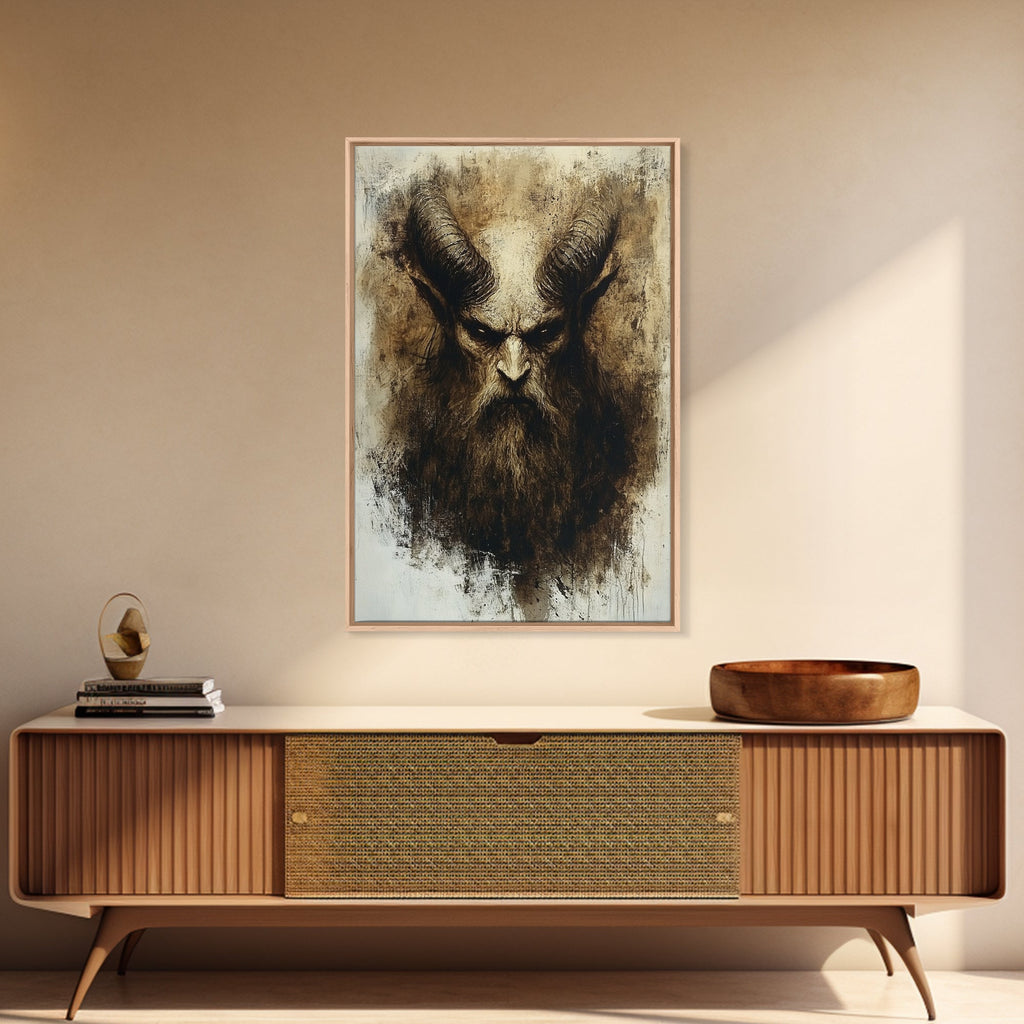 Portrait of a Demon, Framed Canvas Print, Dark Macabre Wall Art