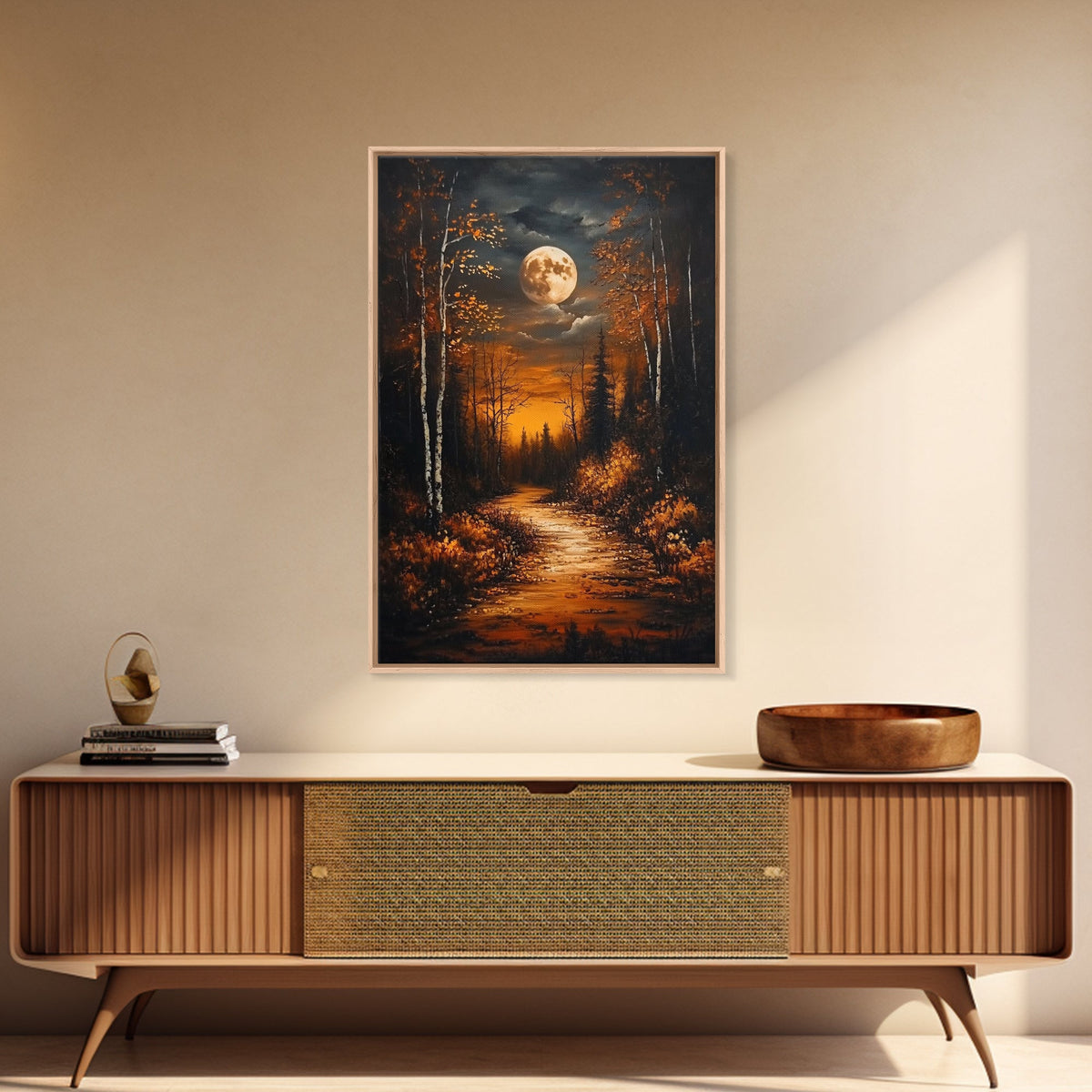 Full Moon Over The Haunted Forest, Framed Canvas Print, Wood Framed Wall Art, Dark Academia Witchy Decor, Moody Home Decor | | Wiccan Center