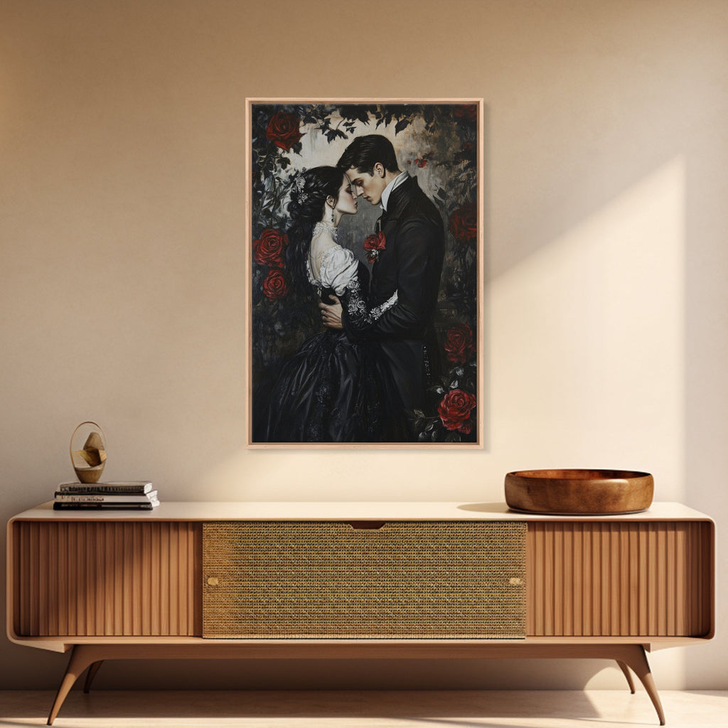 Dark Romance Painting Print, Victorian Gothic Wall Art, Halloween Decor, Gift Idea For Goth Couples, Goth Decor, Goth Wall Art, Dark Academia