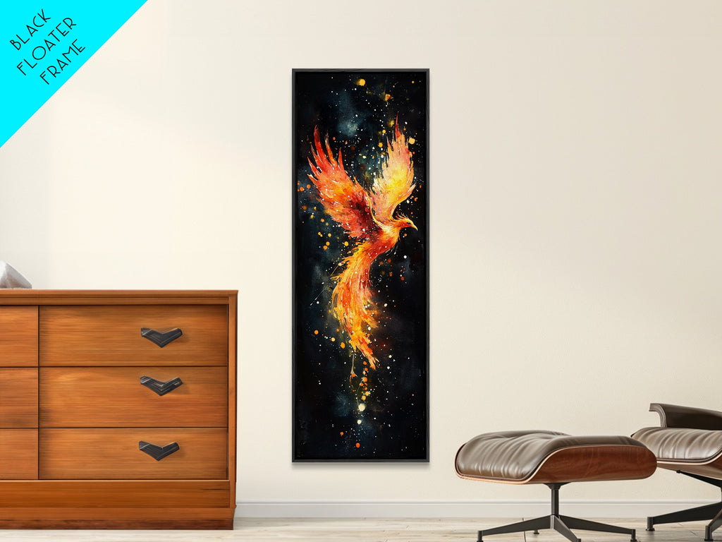 Radiant Phoenix in Flight Canvas Print, Framed Tall Wall Art, Unique Living Room Decor, Firebird Painting for Spiritual Art Lovers | | Wiccan Center