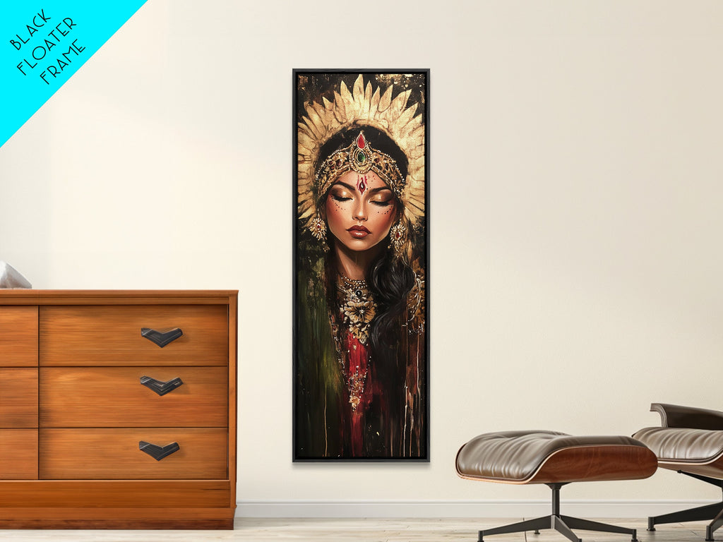 Golden Goddess Framed Canvas Print, Afrocentric Art Print with Ornate Detail, Dark Romance Wall Art for Eclectic Living Room Decor | | Wiccan Center