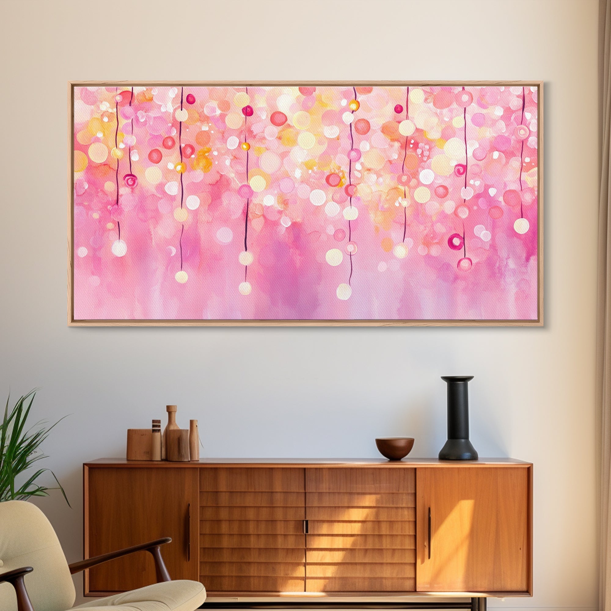 Magical Fairy Light Pink Abstract Canvas Print with Bokeh Lights, Ideal Whimsical Art for Living Room, Vertical Skinny Wall Art | | Wiccan Center