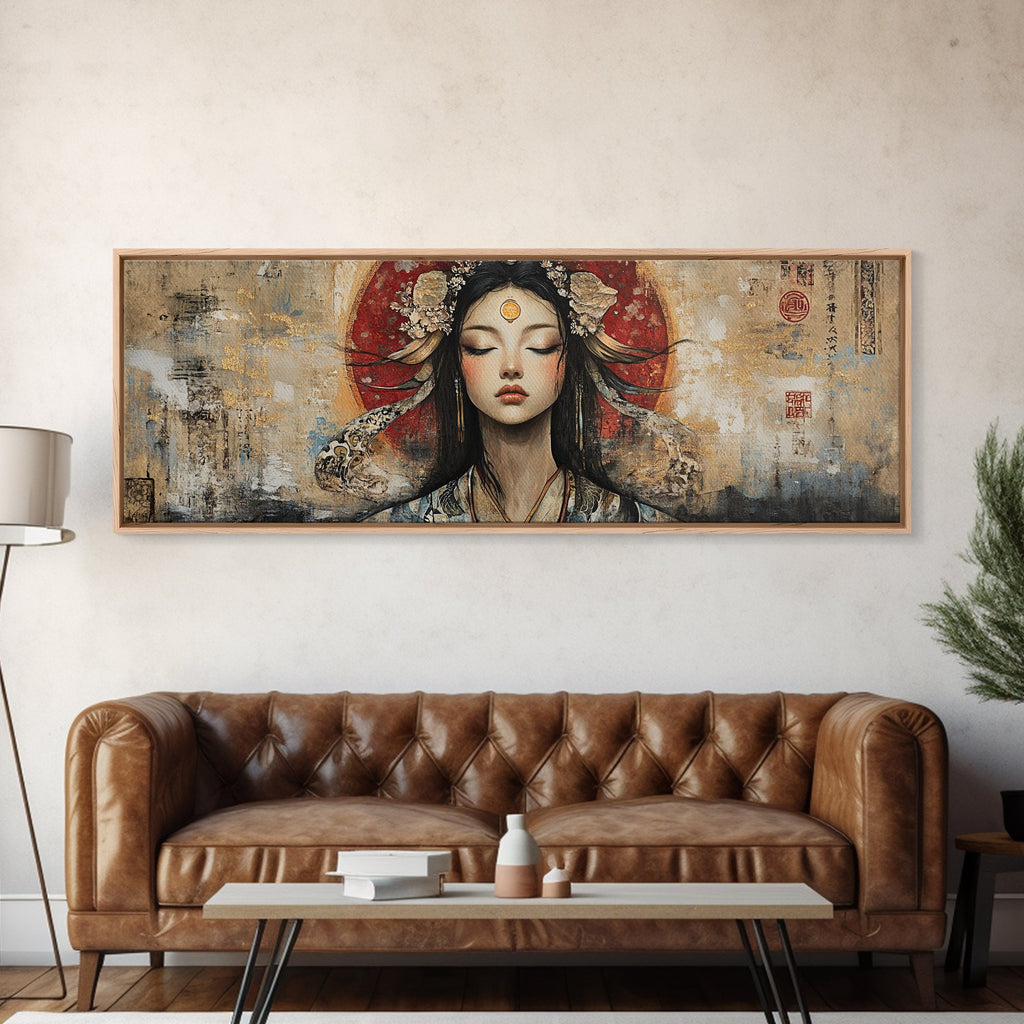 Radiant Goddess Framed Canvas Print Art Nouveau Style Japanese-Inspired Goddess Art Print Bedroom Wall Decoration | | Wiccan Center