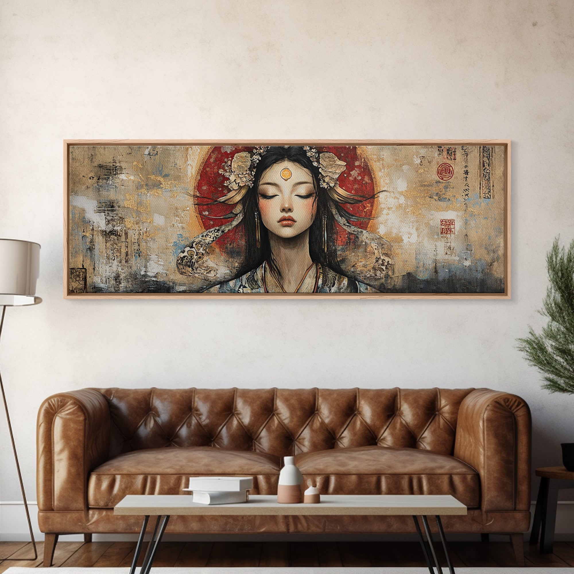 Radiant Goddess Framed Canvas Print Art Nouveau Style Japanese-Inspired Goddess Art Print Bedroom Wall Decoration | | Wiccan Center