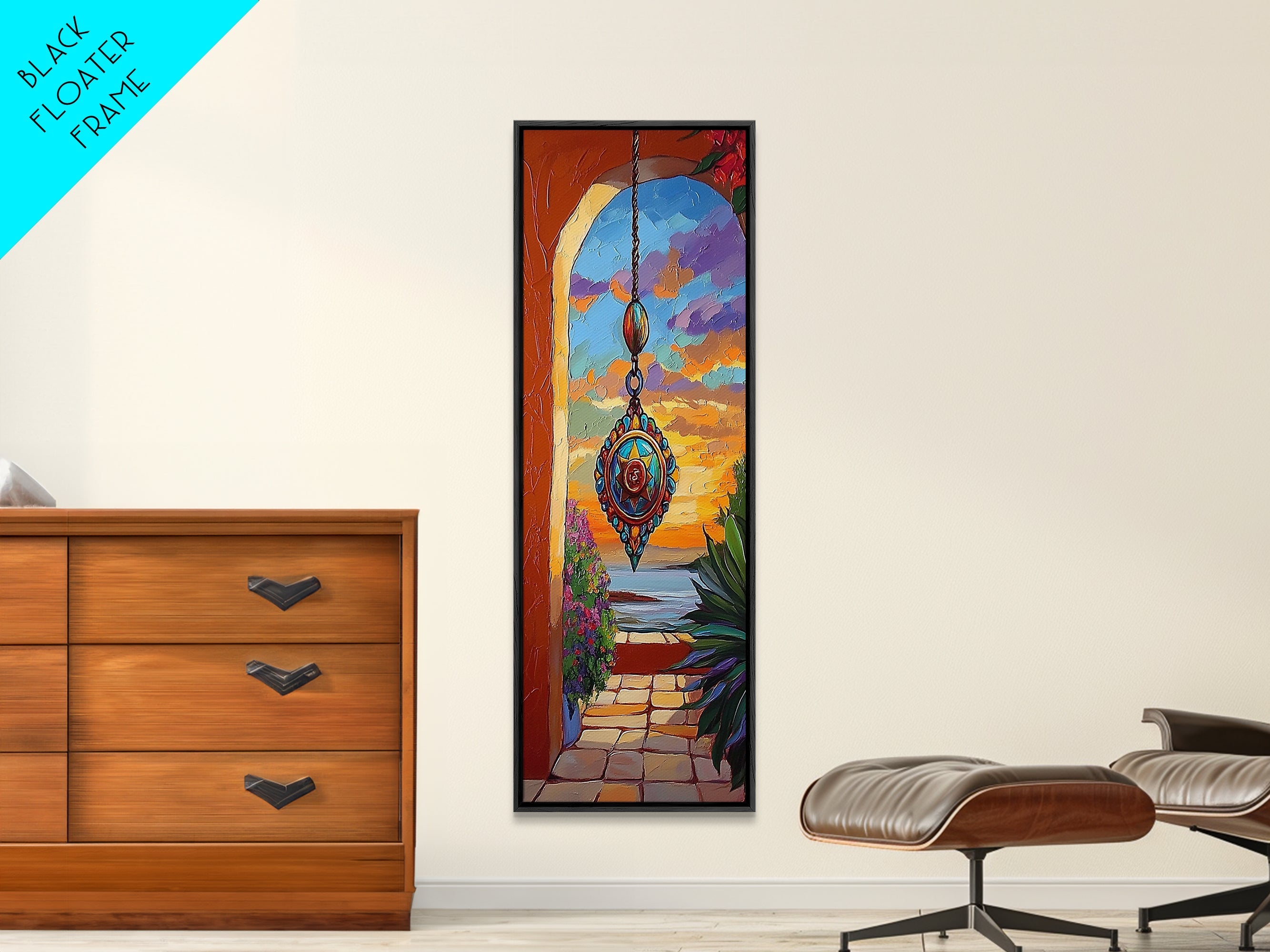 Sunset Mandala, Meditation, Framed Canvas Print, Spiritual Boho Wall Art, Chakra Inspired Entryway Decor, Serene Ocean Meditation Style