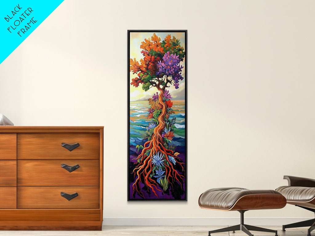 Tree of Life, Vibrant Roots, Abstract Nature Scene, Framed Canvas Print, Bohemian Home Art, Whimsical Bedroom Decor, Colorful Spiritual Art | | Wiccan Center