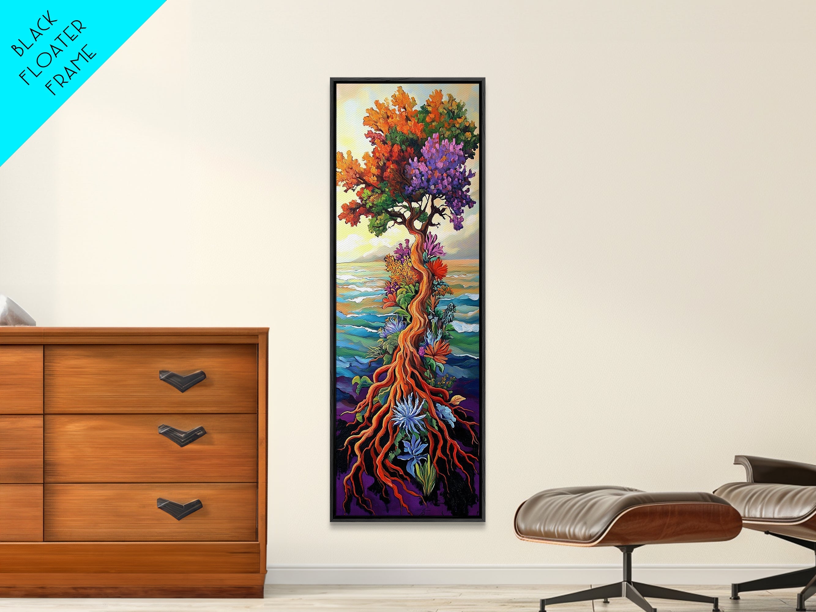 Tree of Life, Vibrant Roots, Abstract Nature Scene, Framed Canvas Print, Bohemian Home Art, Whimsical Bedroom Decor, Colorful Spiritual Art | | Wiccan Center