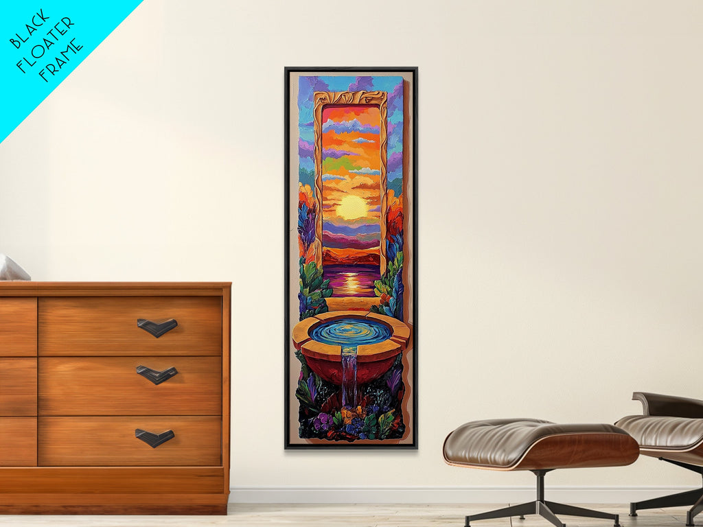 Sunset Portal, Water Fountain, Mystical Dreamscape, Framed Canvas Print, Fantasy Wall Decor, Spiritual Living Room Art, Surreal Vibe | | Wiccan Center