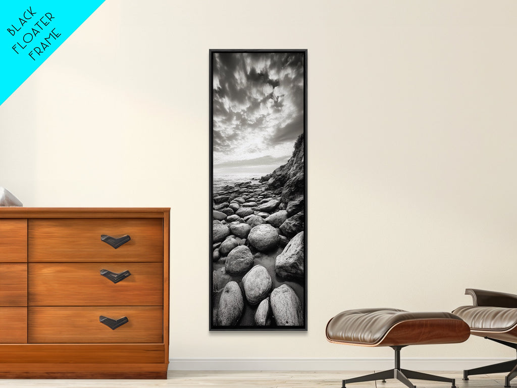 Coastal Stones, Rocky Shore, Sunrise Ocean, Black White Print, Framed Canvas Print Beach House Decor, Entryway Art, Nautical Minimalist Wall Art | | Wiccan Center