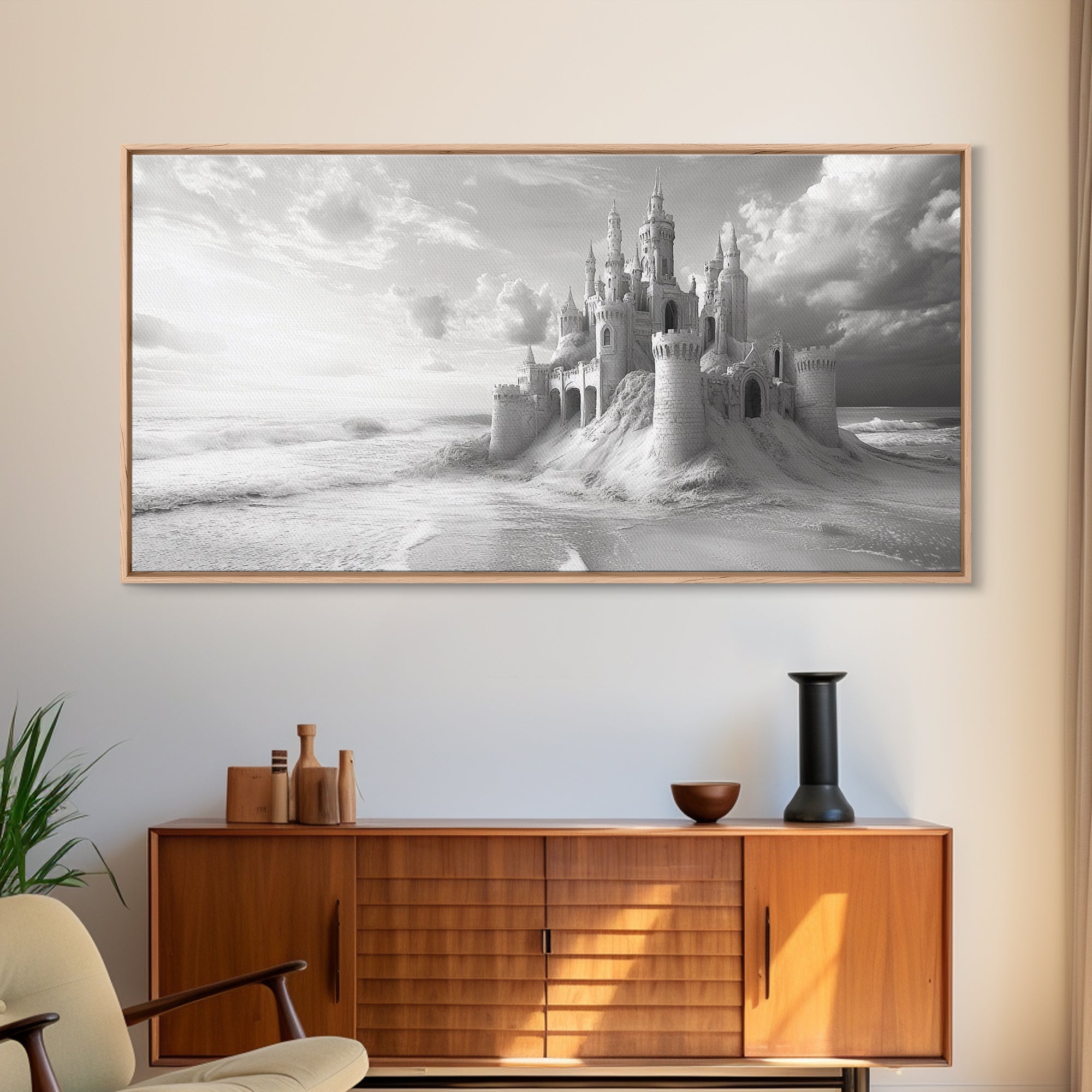 Sandcastle Fortress, Dreamy Seaside Castle, Fairytale Fantasy Art, Ocean Kingdom, Framed Canvas Print, Kids Room Wall Art, Bedroom Wall Art | | Wiccan Center