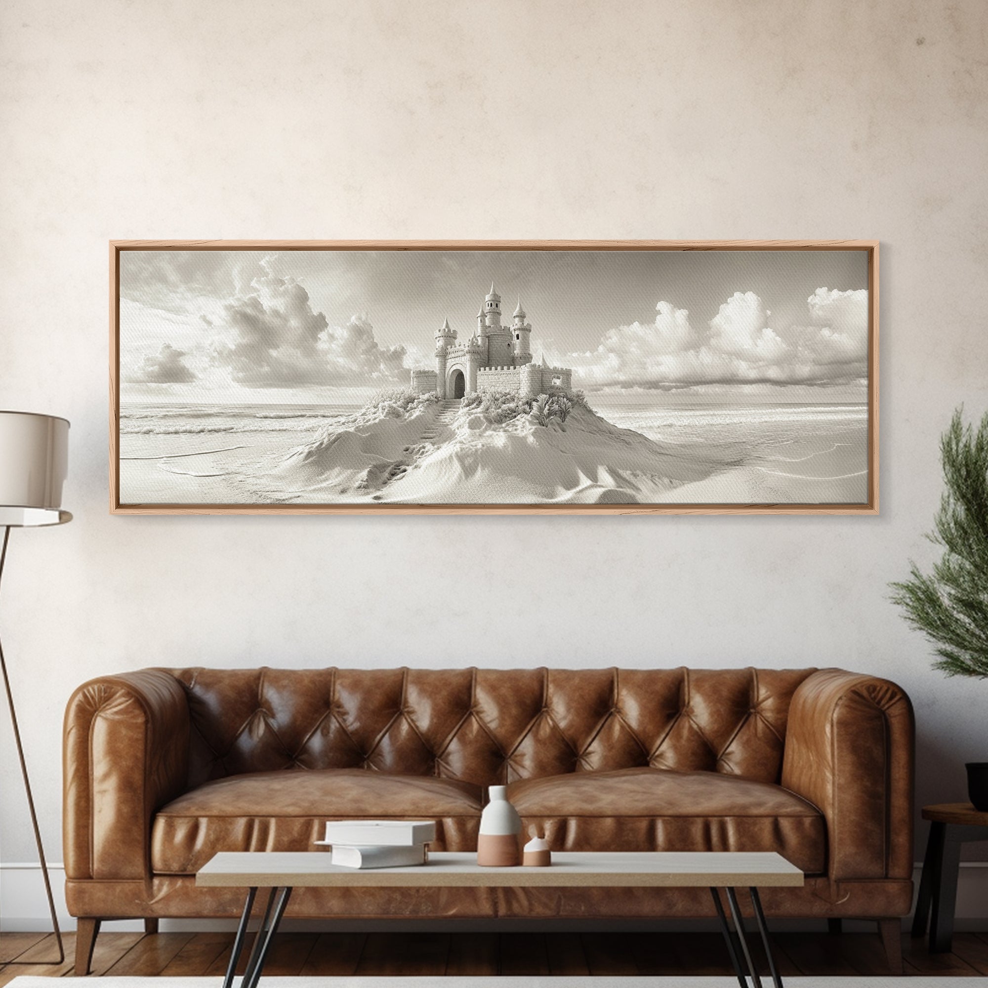 Fantasy Sand Castle, Seaside Kingdom, Dreamy Beach Scene, Magical Vibes, Framed Canvas Print, Kids Room Art, Whimsical Decor, Coastal Theme | | Wiccan Center