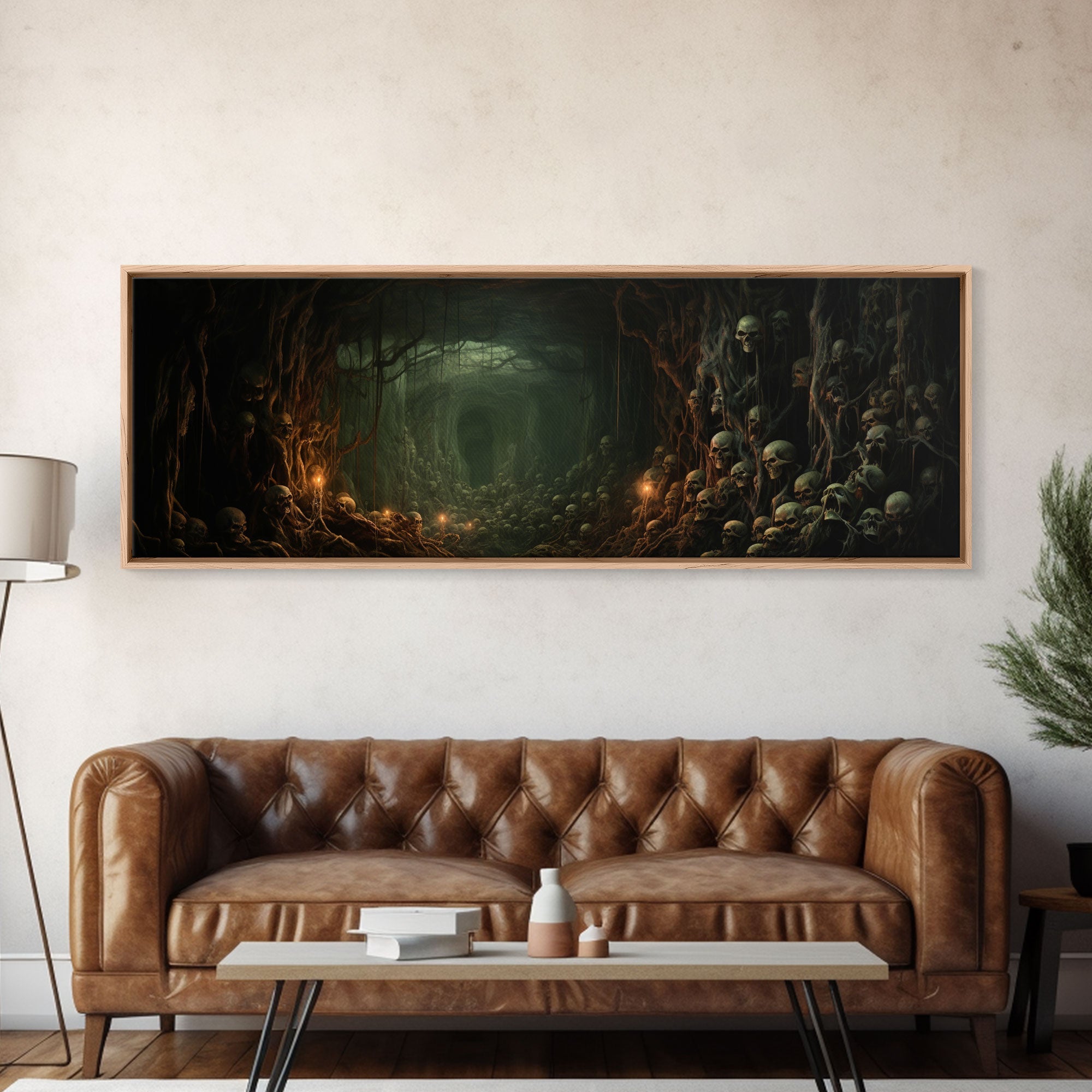 The Skull Crypt Panoramic Canvas Print, Framed Halloween Art, Spooky Decor, Halloween Art, Halloween Wall Art, Halloween Art Print | | Wiccan Center